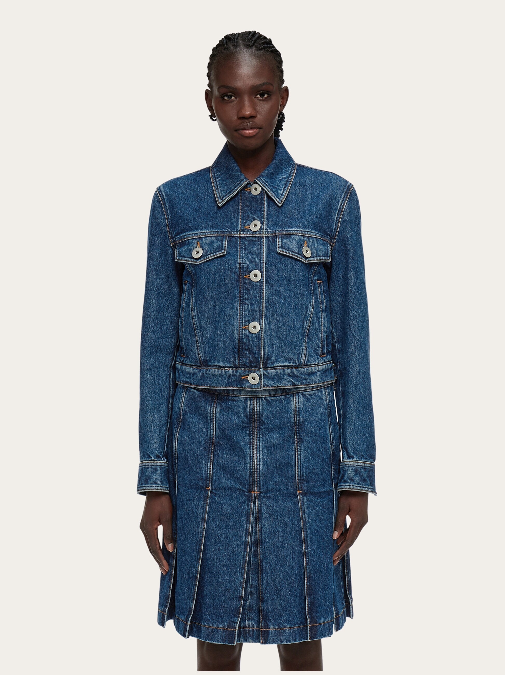 Denim jacket with leather collar - 2