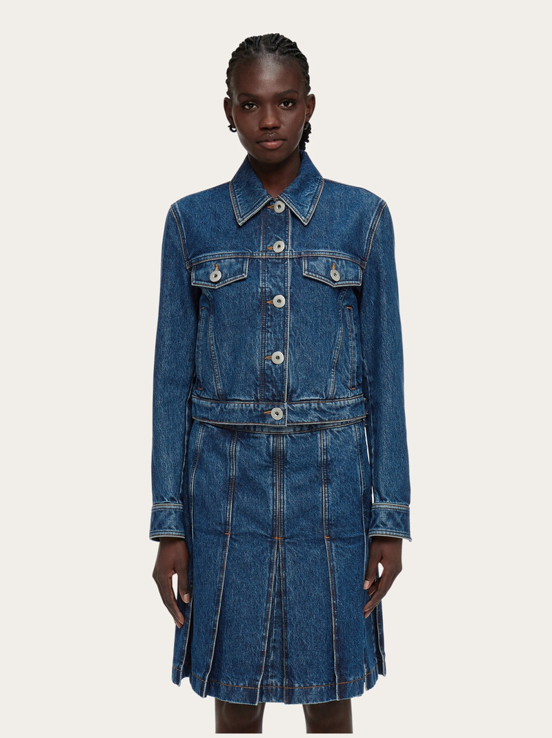 FERRAGAMO Denim jacket with leather collar outlook