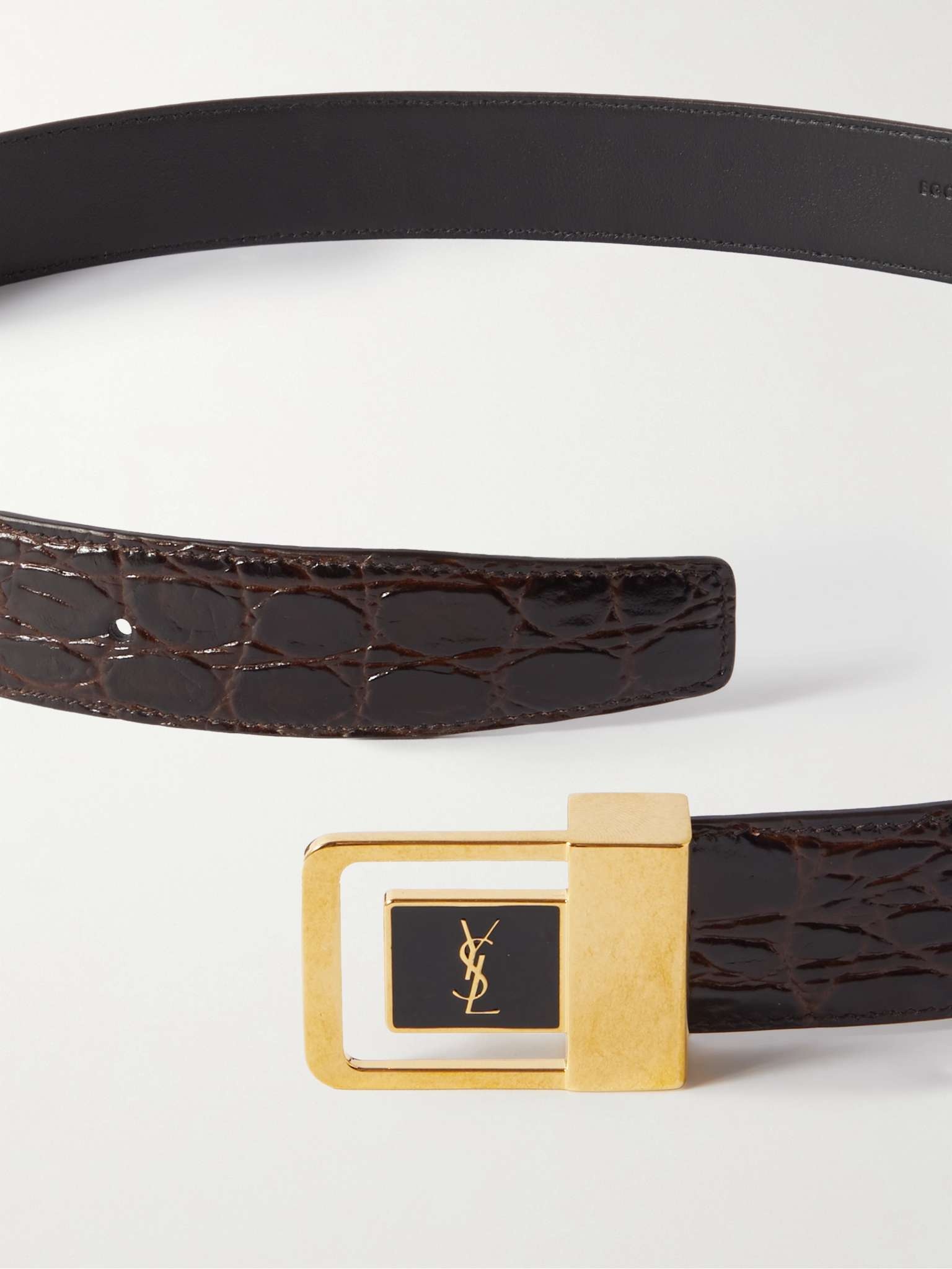 3cm Logo-Embellished Croc-Effect Leather Belt - 2