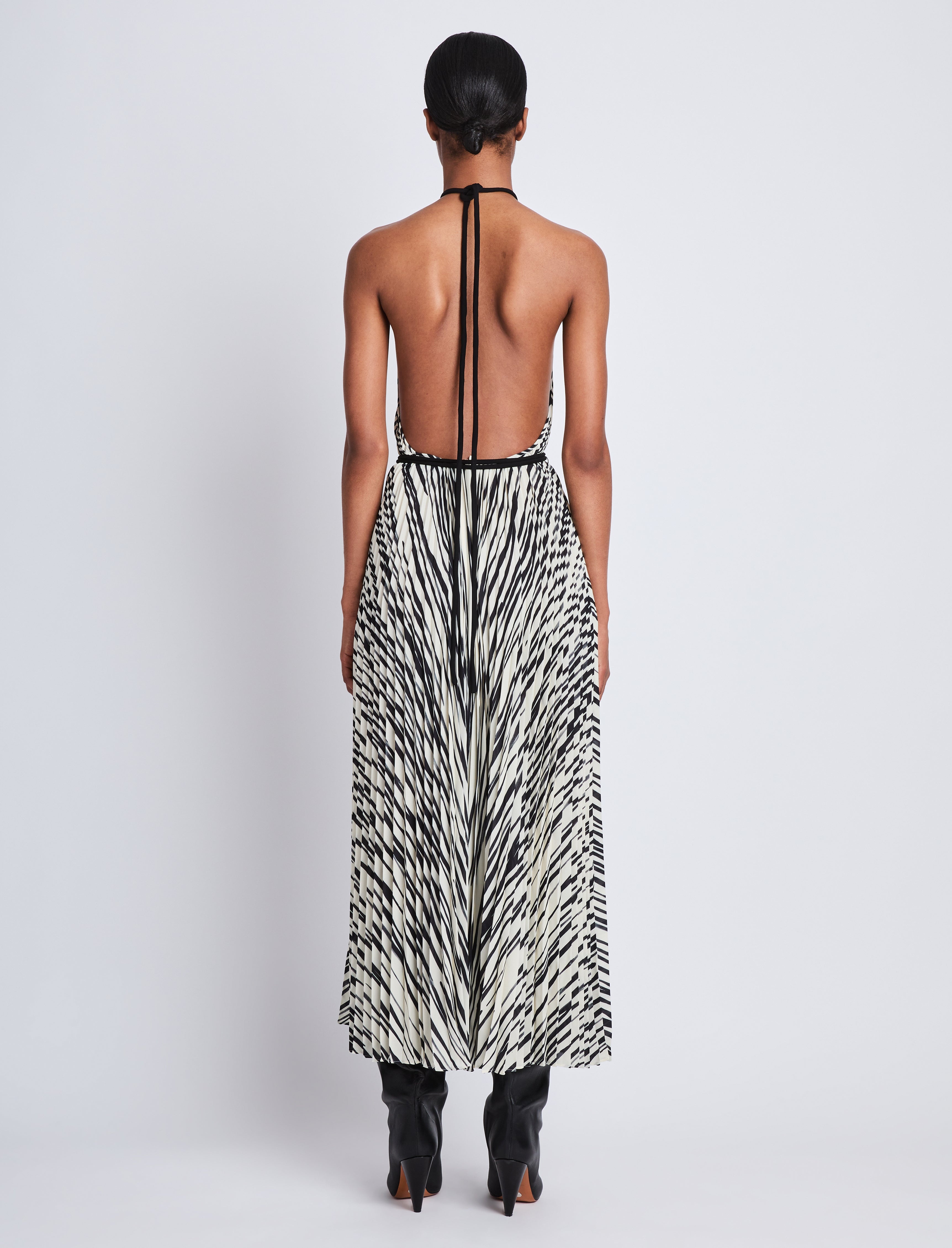 Frida Halter Dress in Printed Sheer Pleated Chiffon - 4