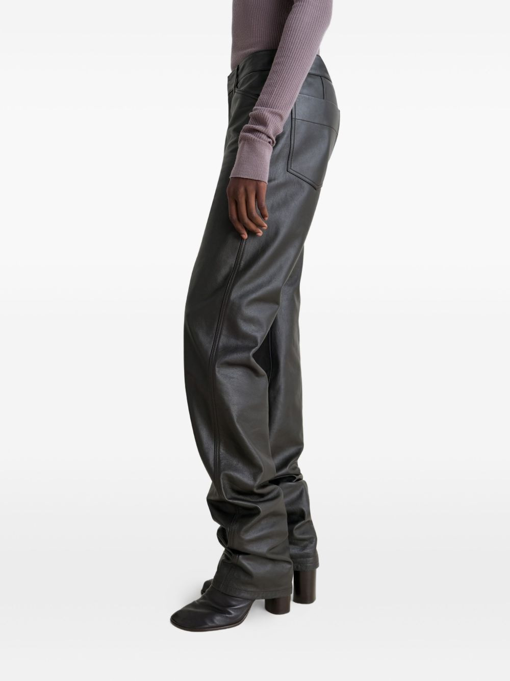 Twisted five-pocket leather trousers - 4