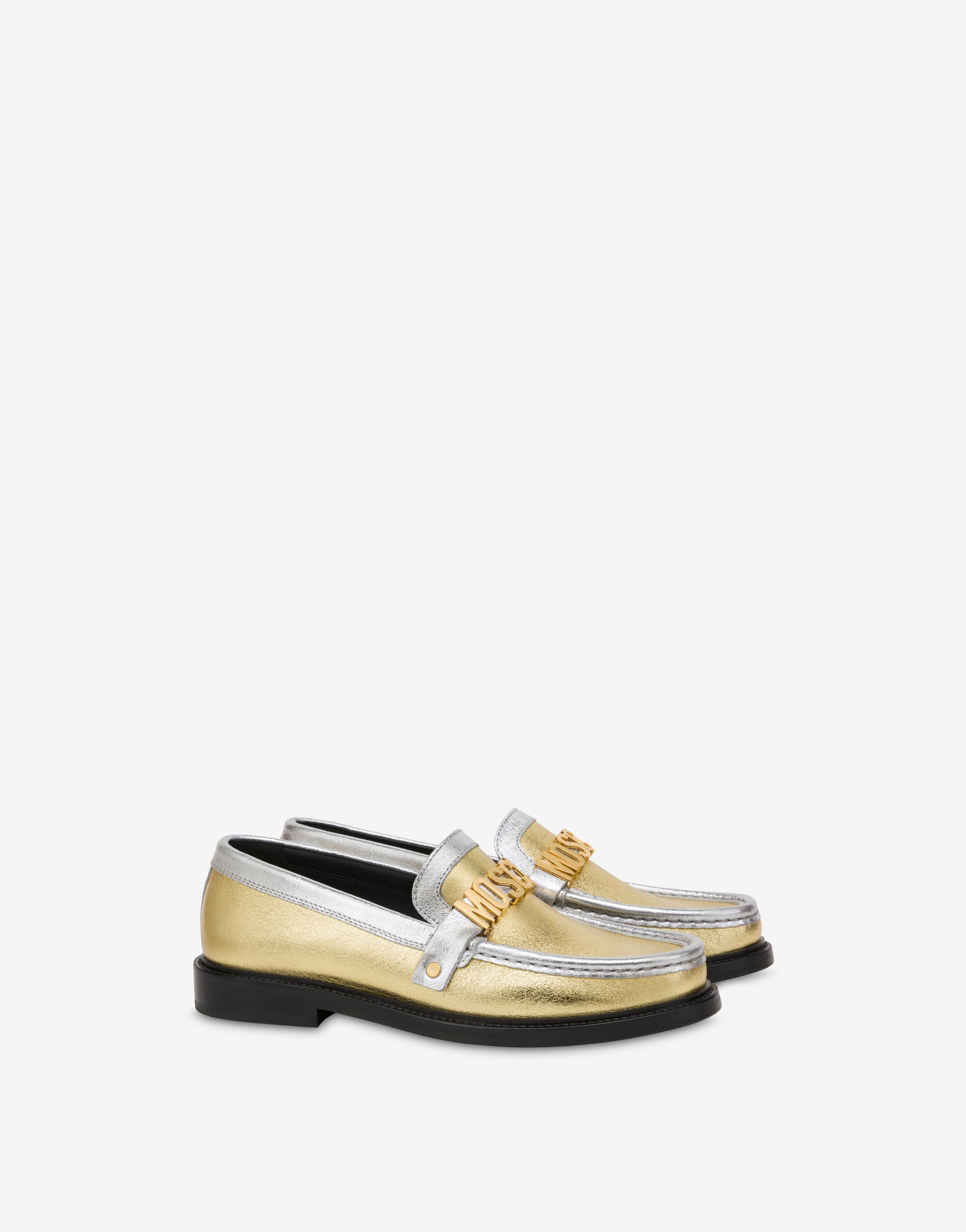 MOSCHINO COLLEGE TWO-TONE LAMINATED LOAFERS - 1