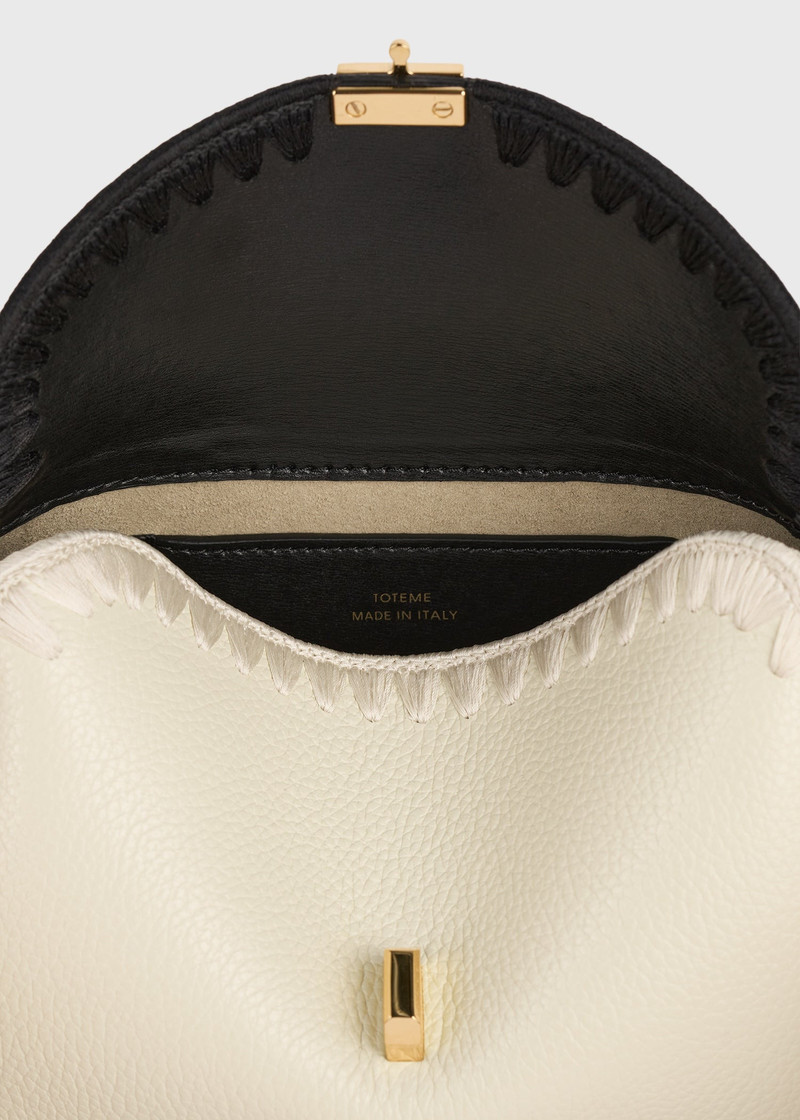 Mini T-lock embroidered leather clutch black/milk 6