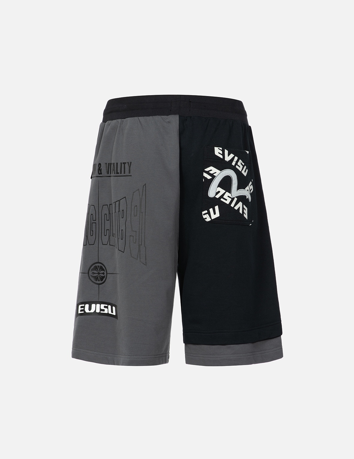 LOGO PRINT AND SEAGULL EMBROIDERY PATCHWORK SWEAT SHORTS - 2