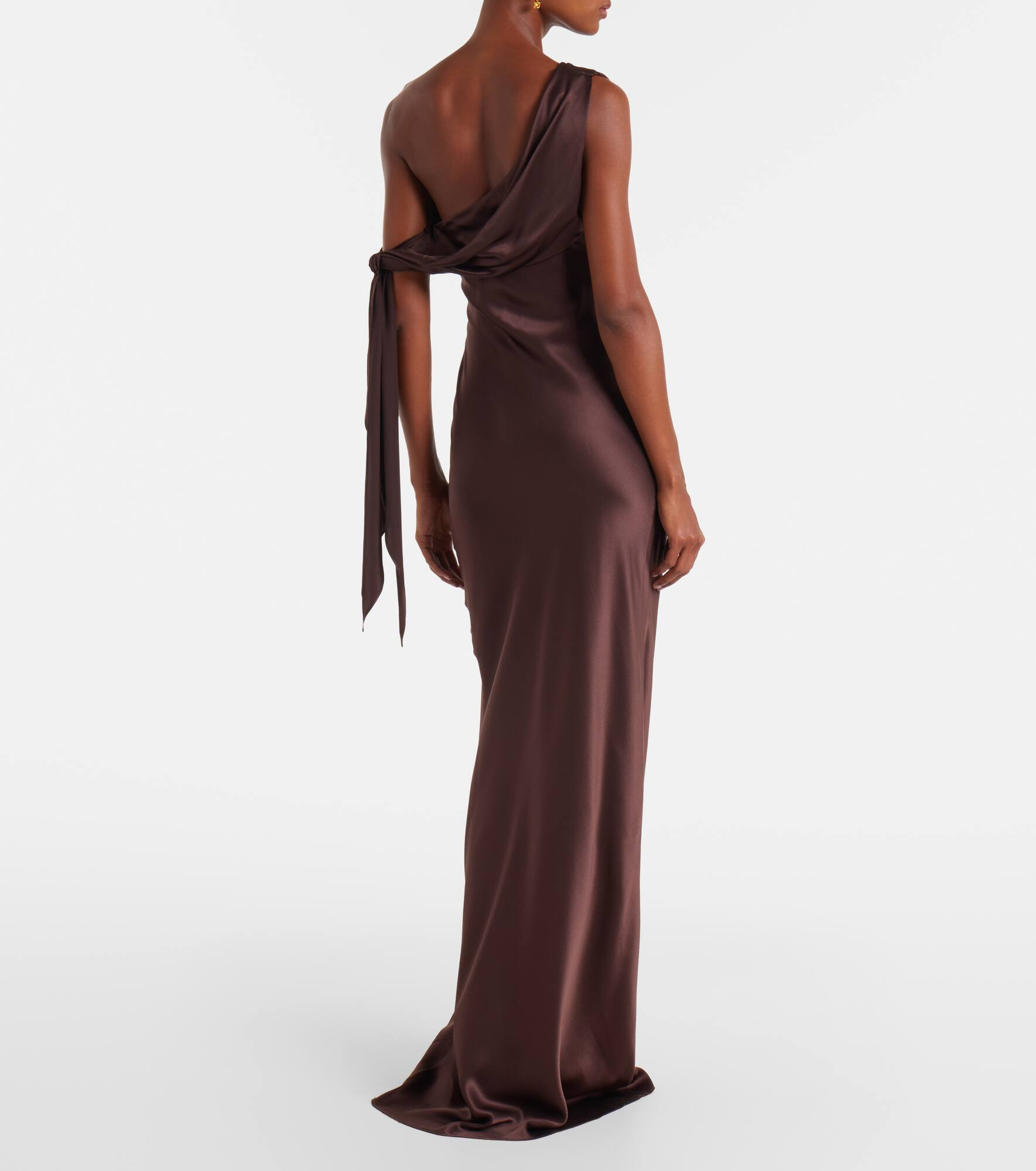Draped asymmetrical silk satin gown - 3