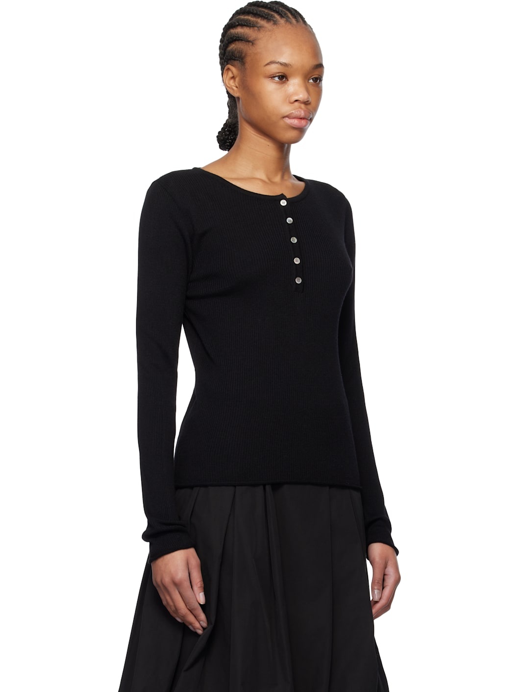 Black Buttoned Knit T-shirt - 2