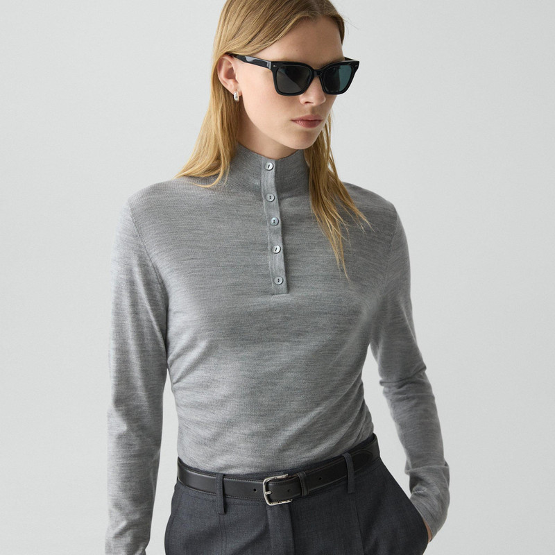 Shirred Henley Sweater in Regal Wool 5