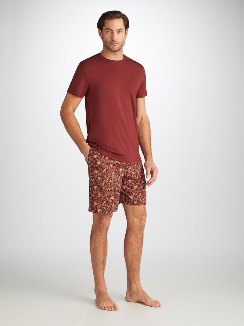 Men's Lounge Shorts Ledbury 74 Cotton Batiste Burgundy - 3