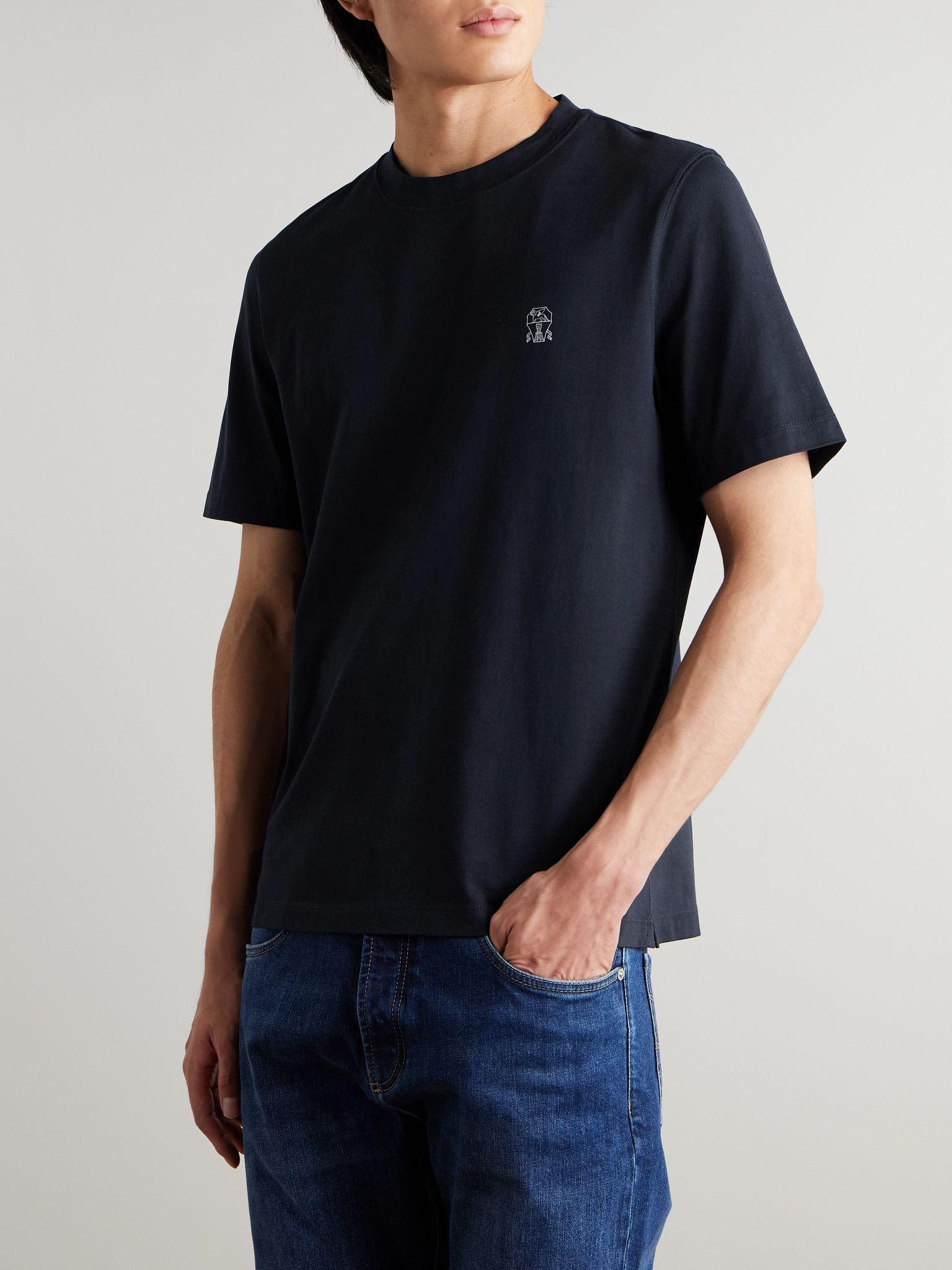 Layered Logo-Print Cotton-Jersey T-Shirt Blue - 3