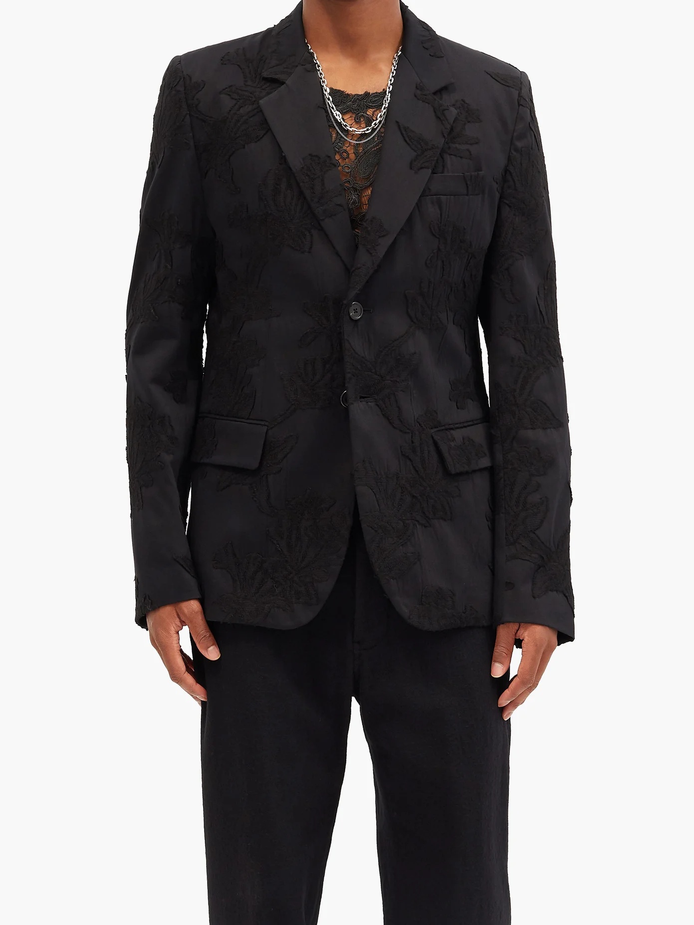 Single-breasted embroidered wool-blend jacket - 6