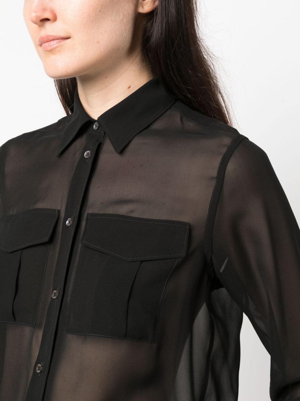 semi-sheer construction silk blouse - 5