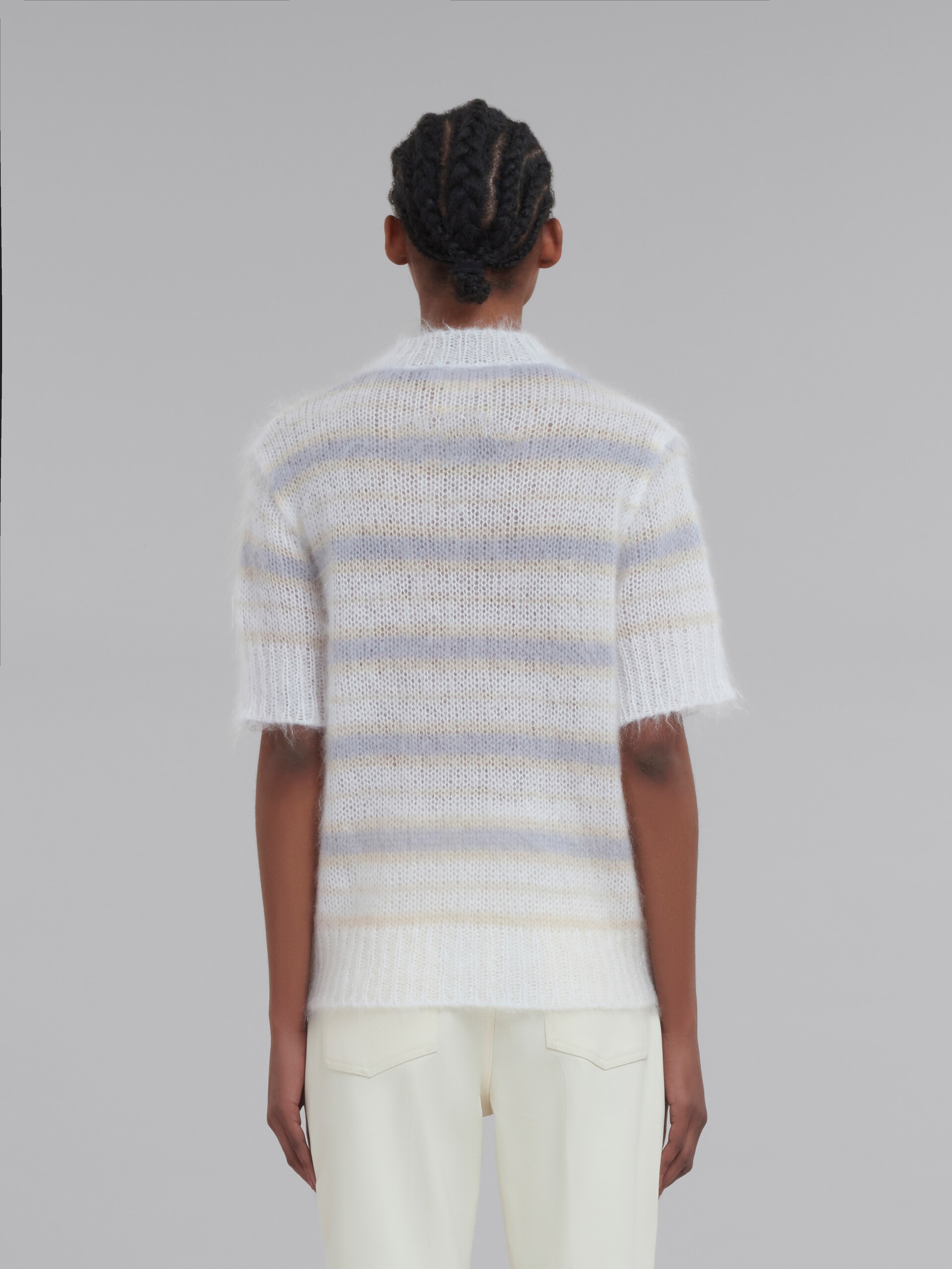 WHITE MOHAIR AND WOOL STRIPED TOP - 3