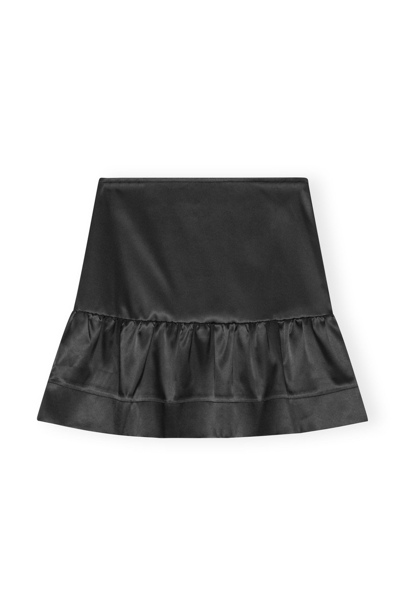 BLACK DOUBLE SATIN FLOUNCE MINI SKIRT 1