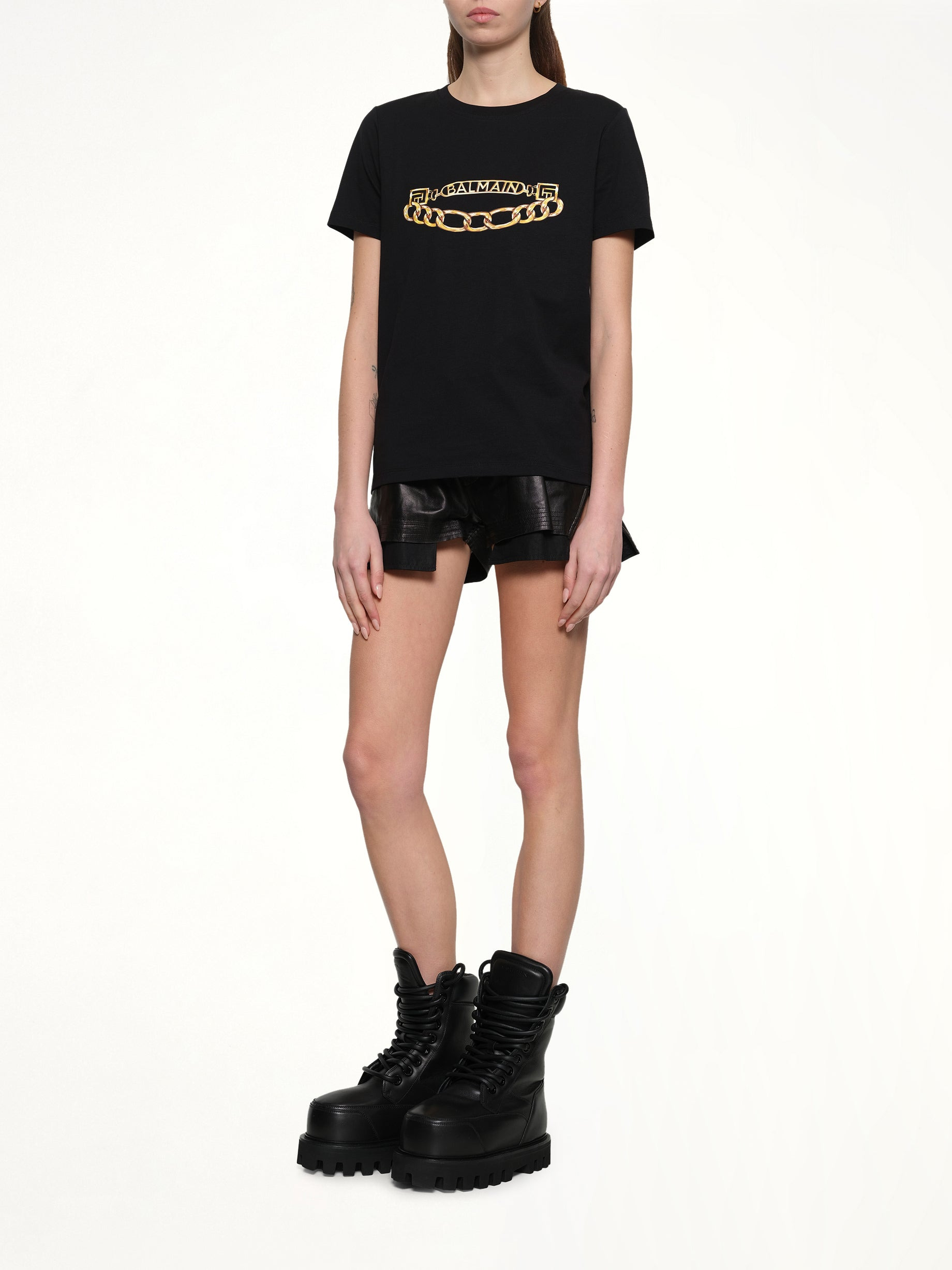 Balmain Chains Printed T-Shirt in Black/Gold - 4