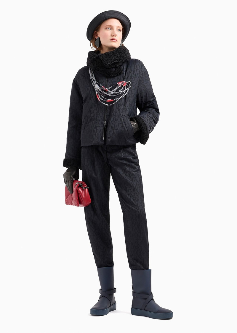 EMPORIO ARMANI Oval-leg trousers in a jacquard wool blend with all-over lettering outlook