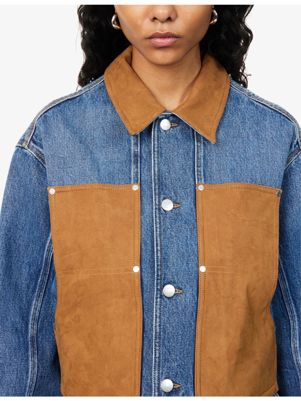 Mixed-Suede Relaxed-Fit Denim Jacket - 5