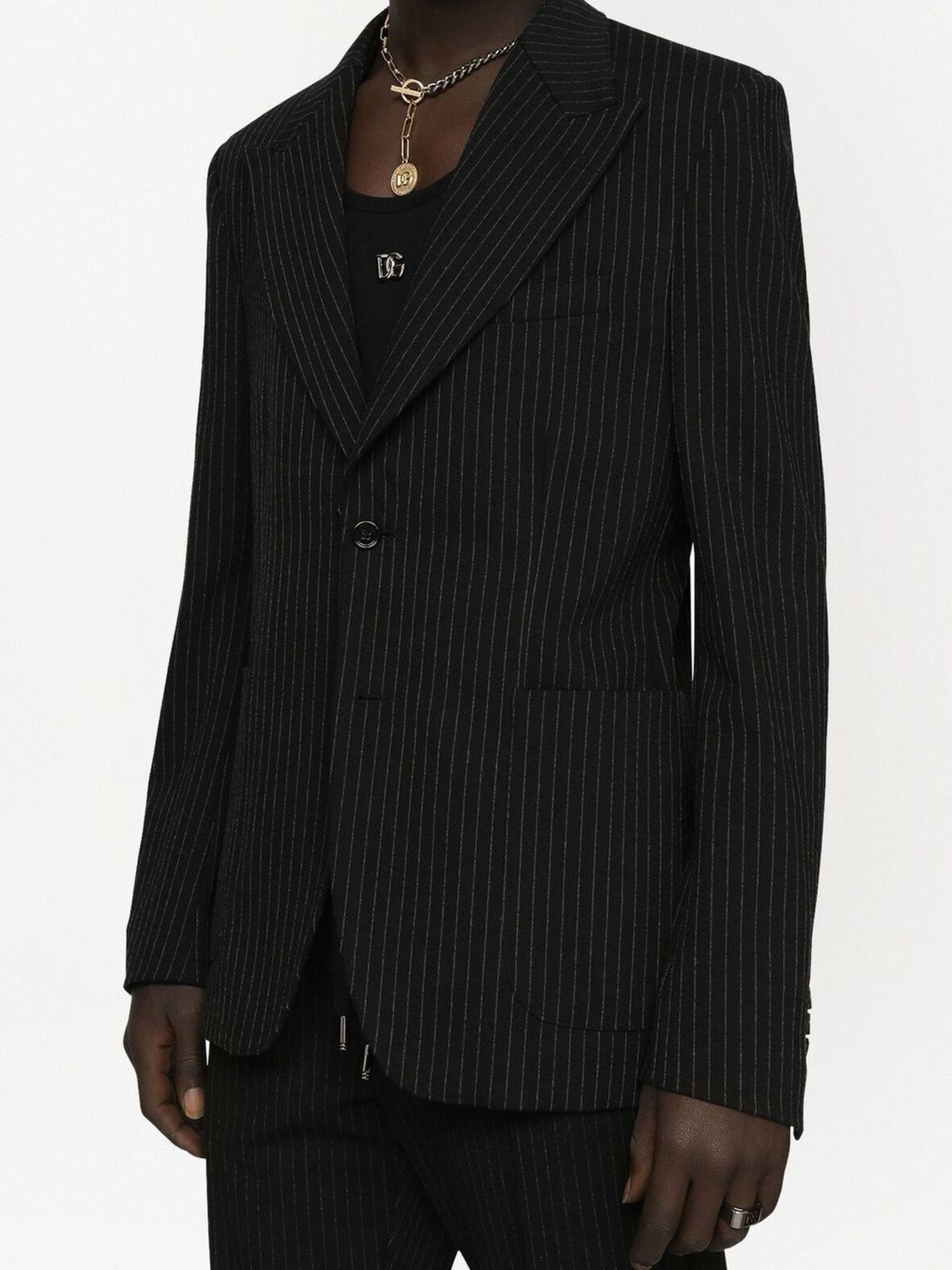 Black pinstripe single-breasted blazer - 5