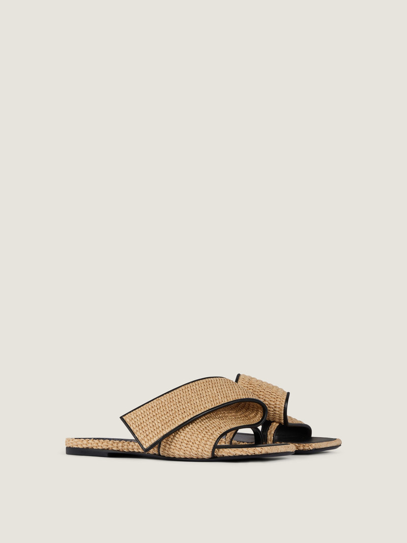 SLICED SQUARE RAFFIA-EFFECT FLAT MULES 1