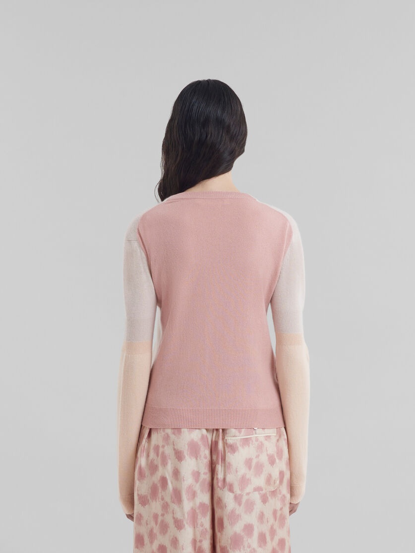 PEACH PINK WOOL AND CASHMERE COLOR BLOCK CARDIGAN - 3