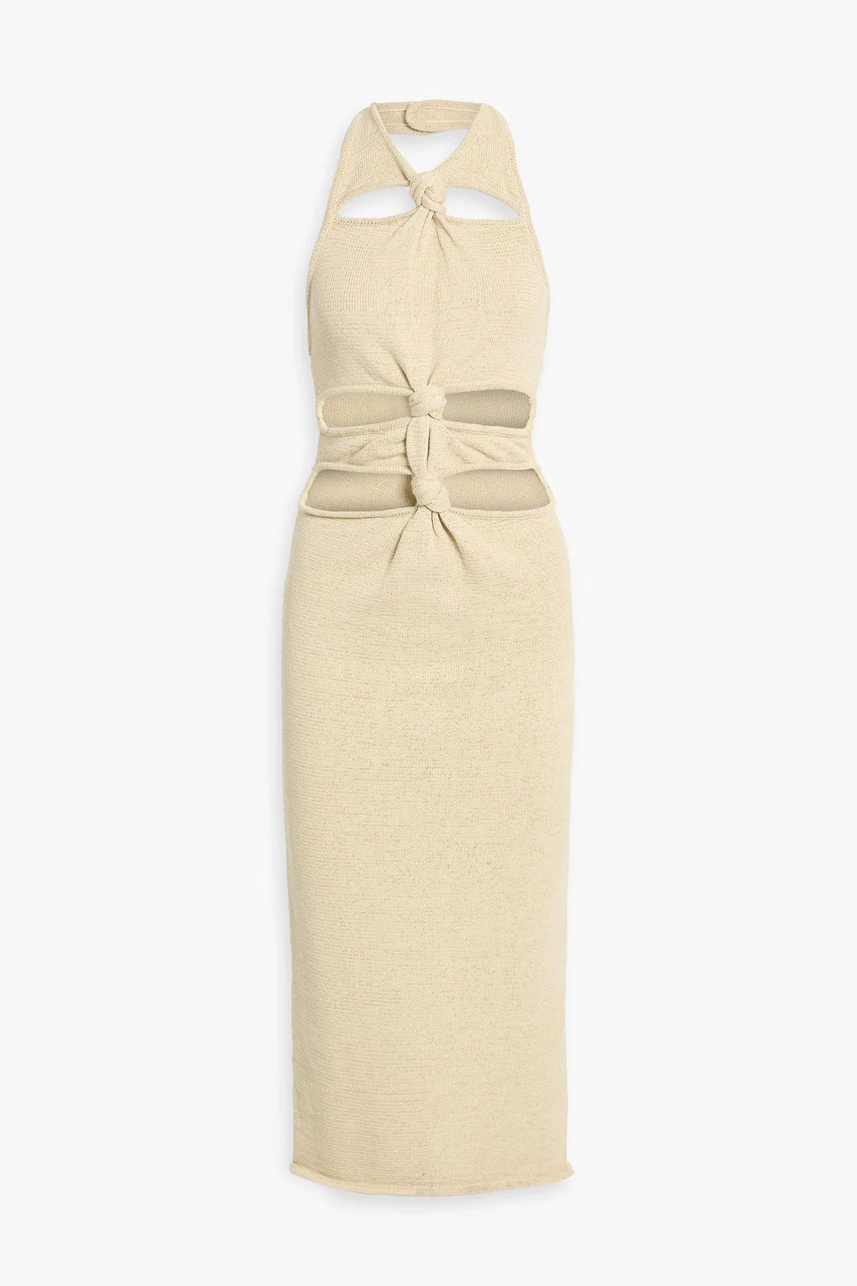 Alaina knotted cutout cotton-blend halterneck midi dress - 1
