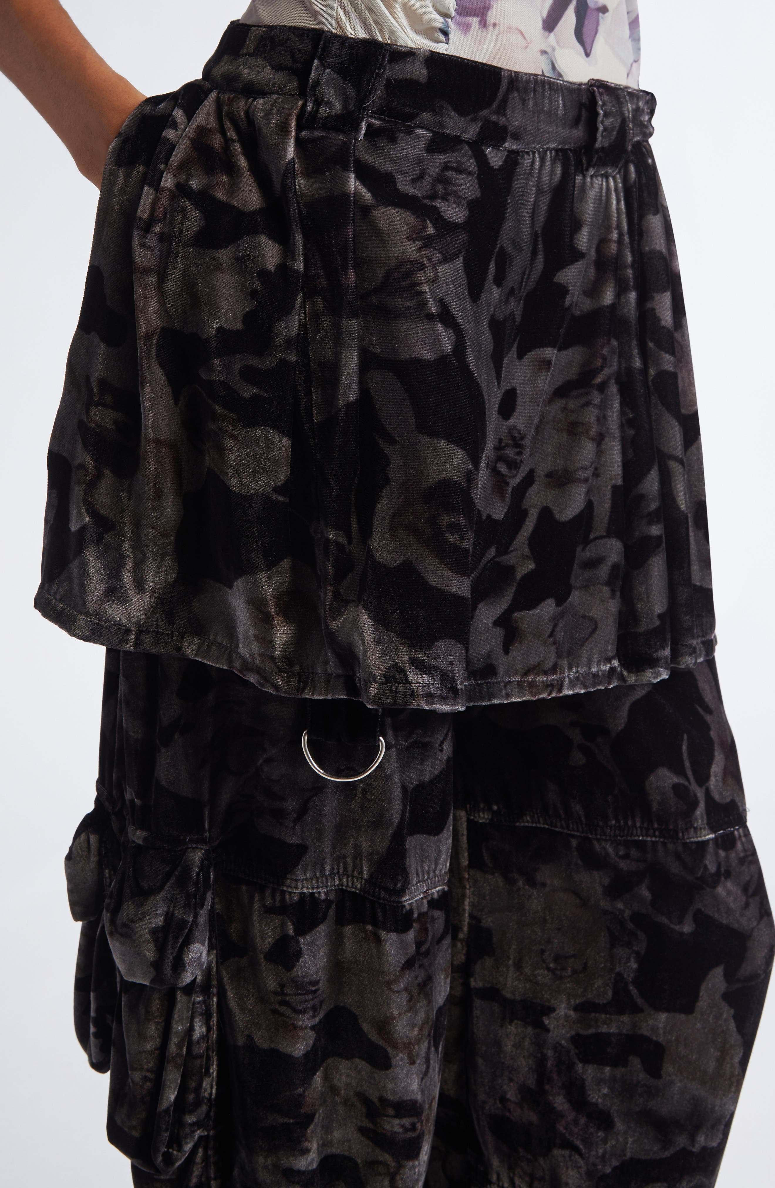 Collina Strada Lawn Plaid Skirt Overlay Cargo Pants in Black Watercolor Roses at Nordstrom - 5
