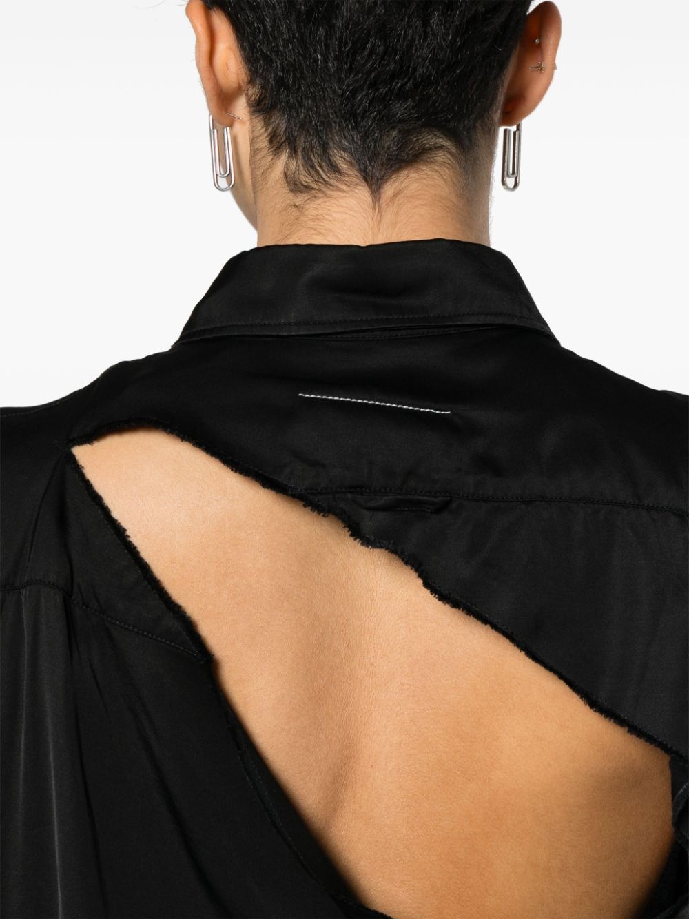 ripped-detail satin-weave shirt - 10
