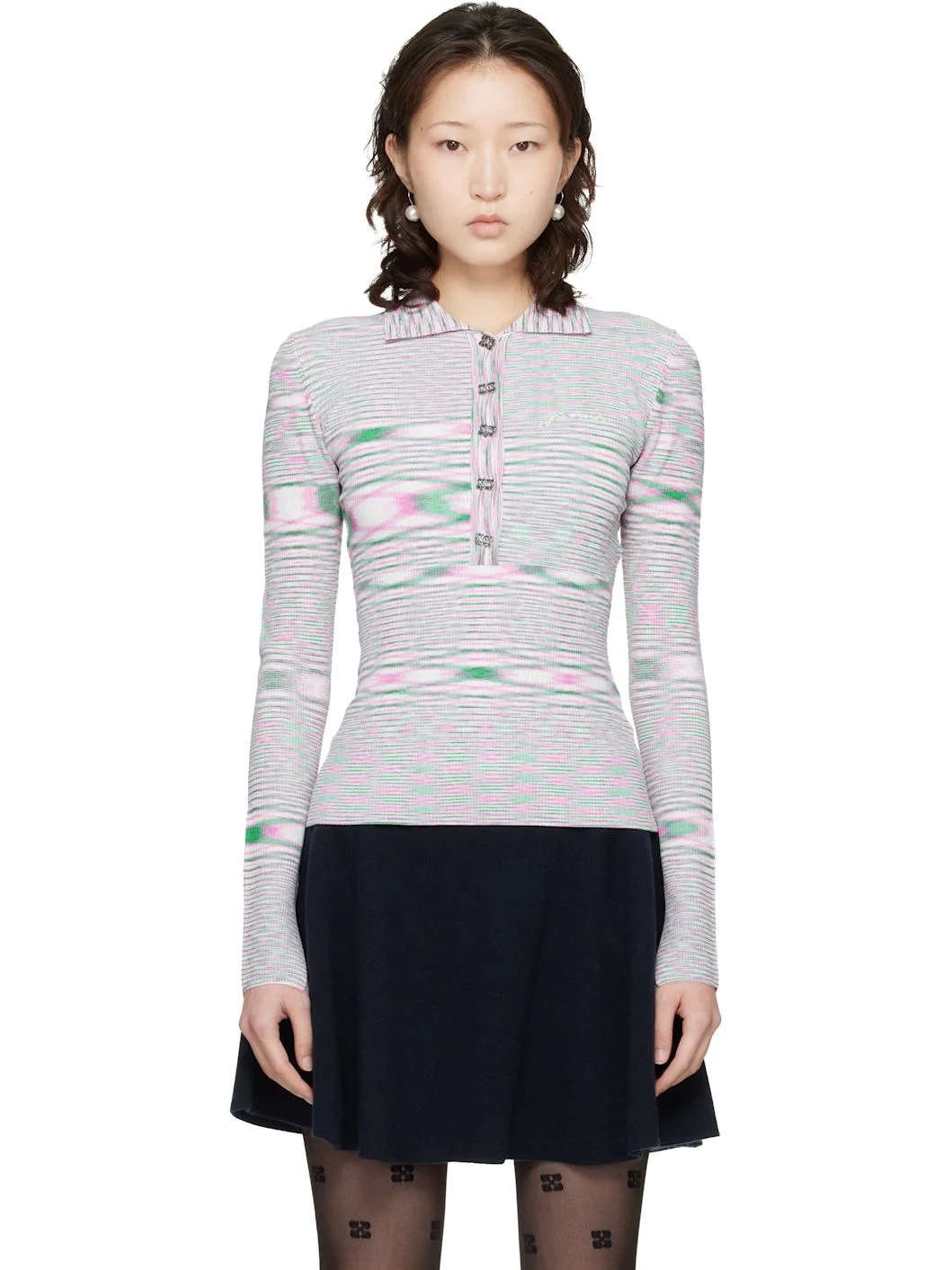 Pink & Green Spacedyed Knit Polo - 1