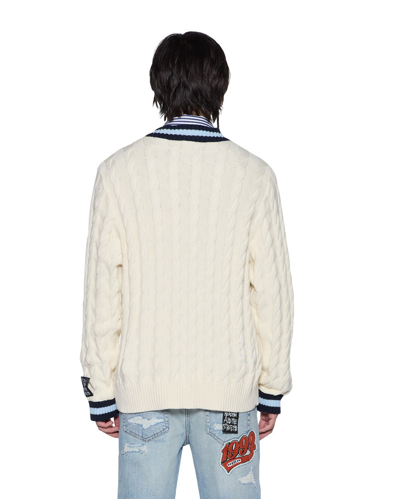 PRINCETON CABLE KNIT V NECK VINTAGE WHITE 3