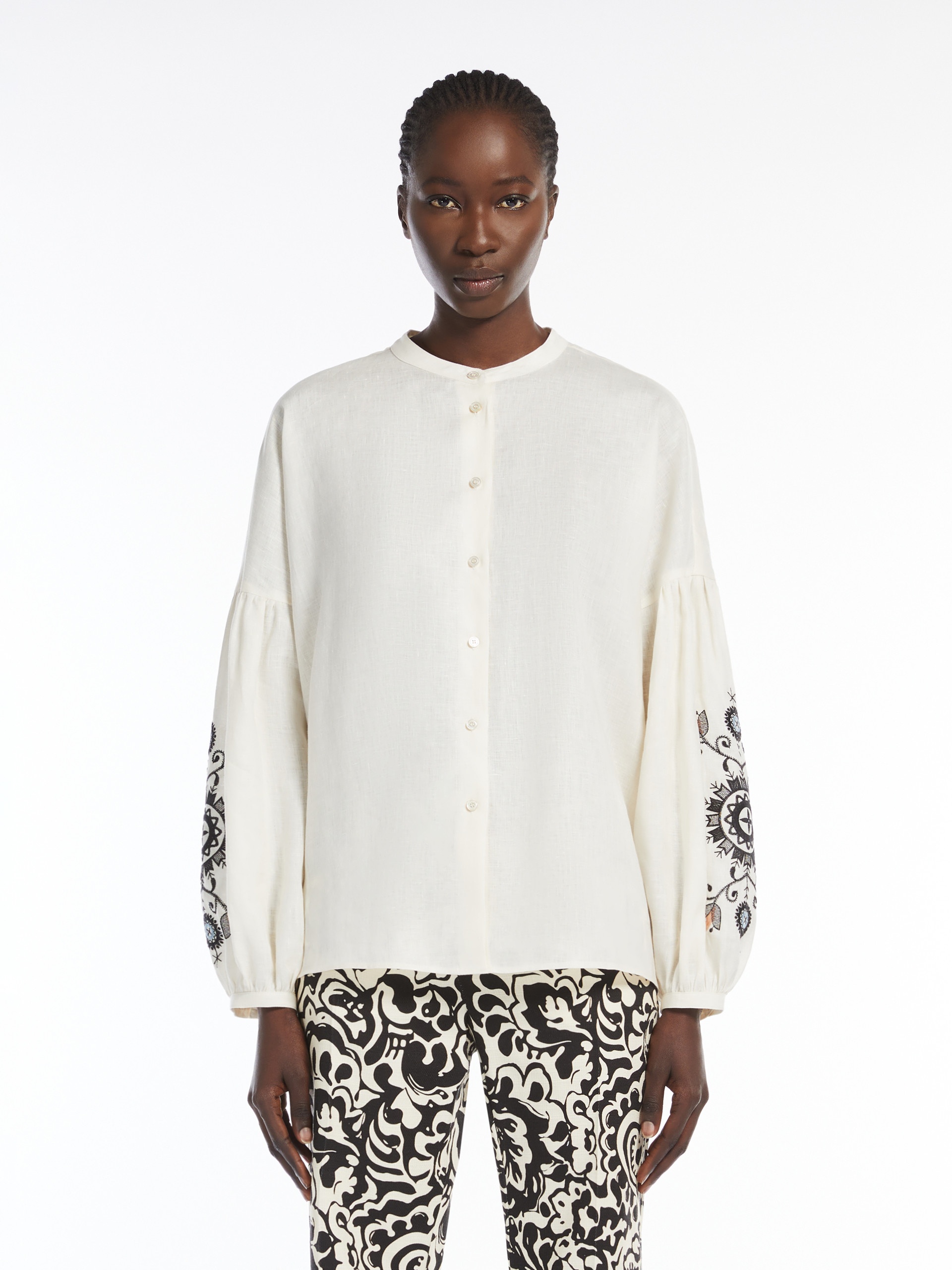 ILEX Linen mandarin collar shirt - 3
