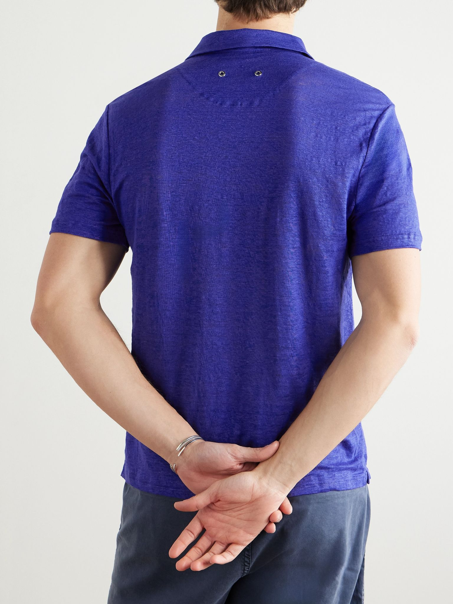 Pyramid Linen-Jersey Polo Shirt Blue - 3