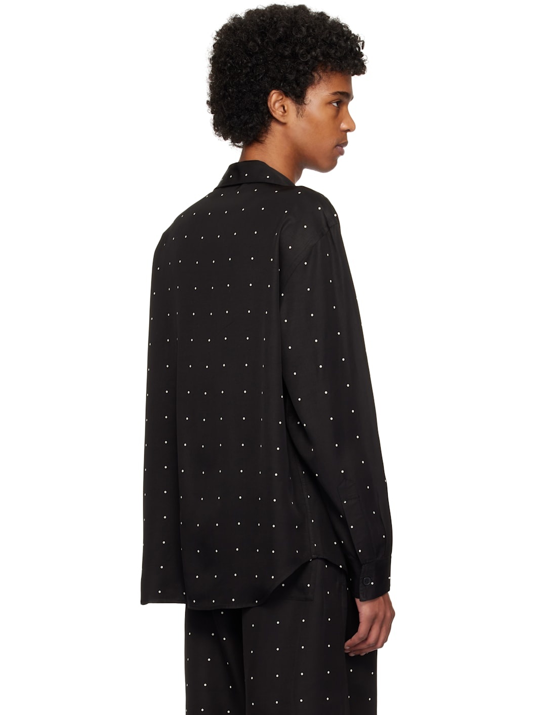 Black Dotted Loose Camp Collar Shirt - 3