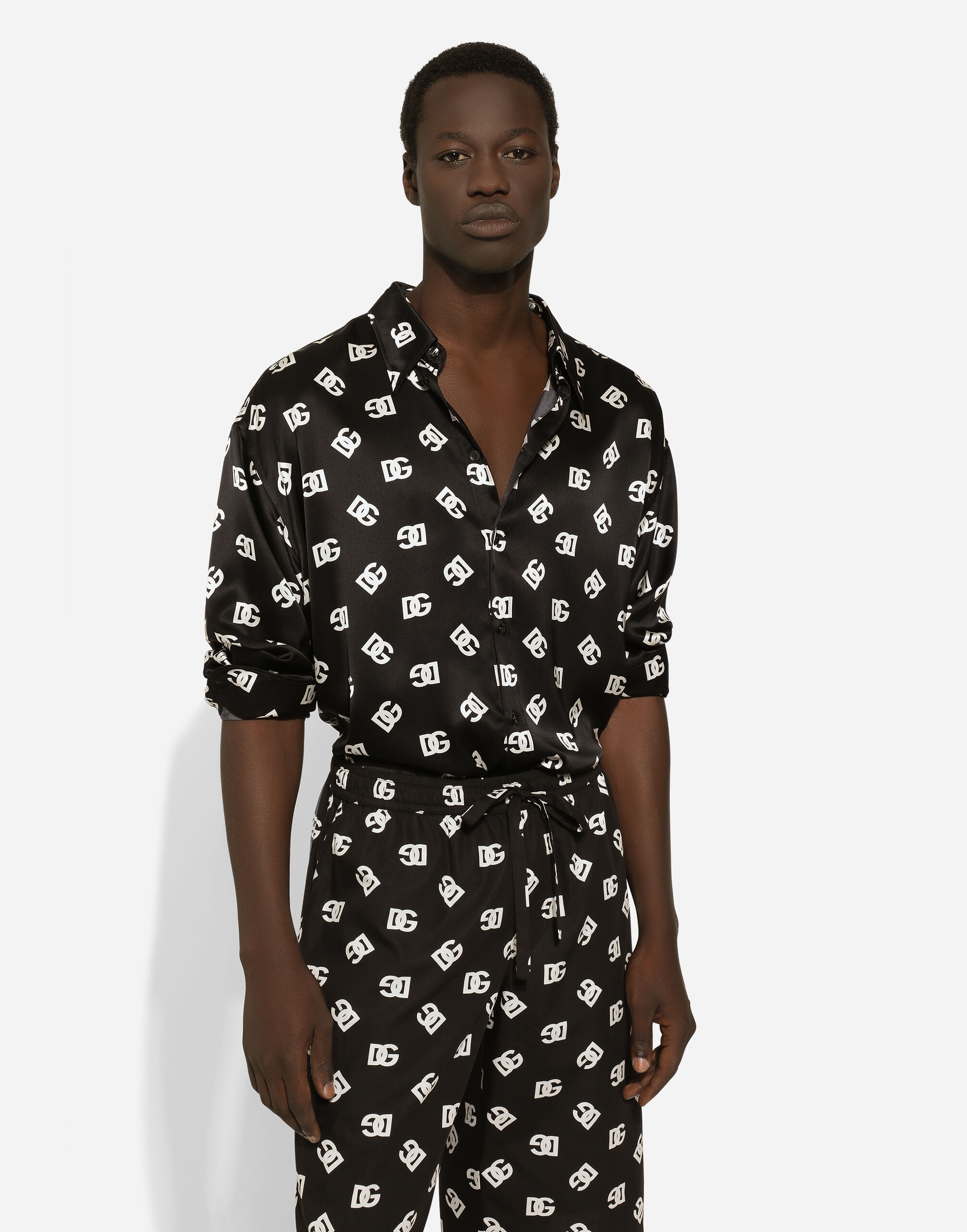 Oversize silk shirt with DG Monogram print - 4