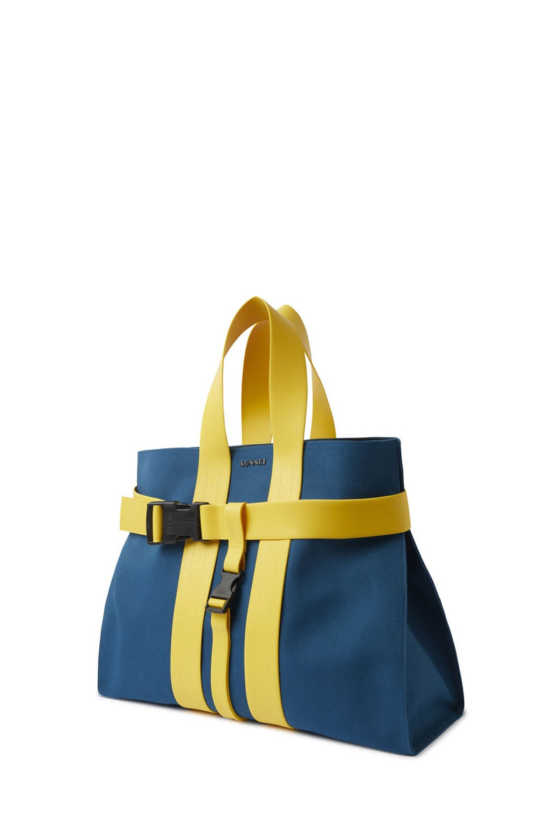 SUNNEI PARALLELEPIPEDO MESSENGER BAG / petrol blue & yellow outlook