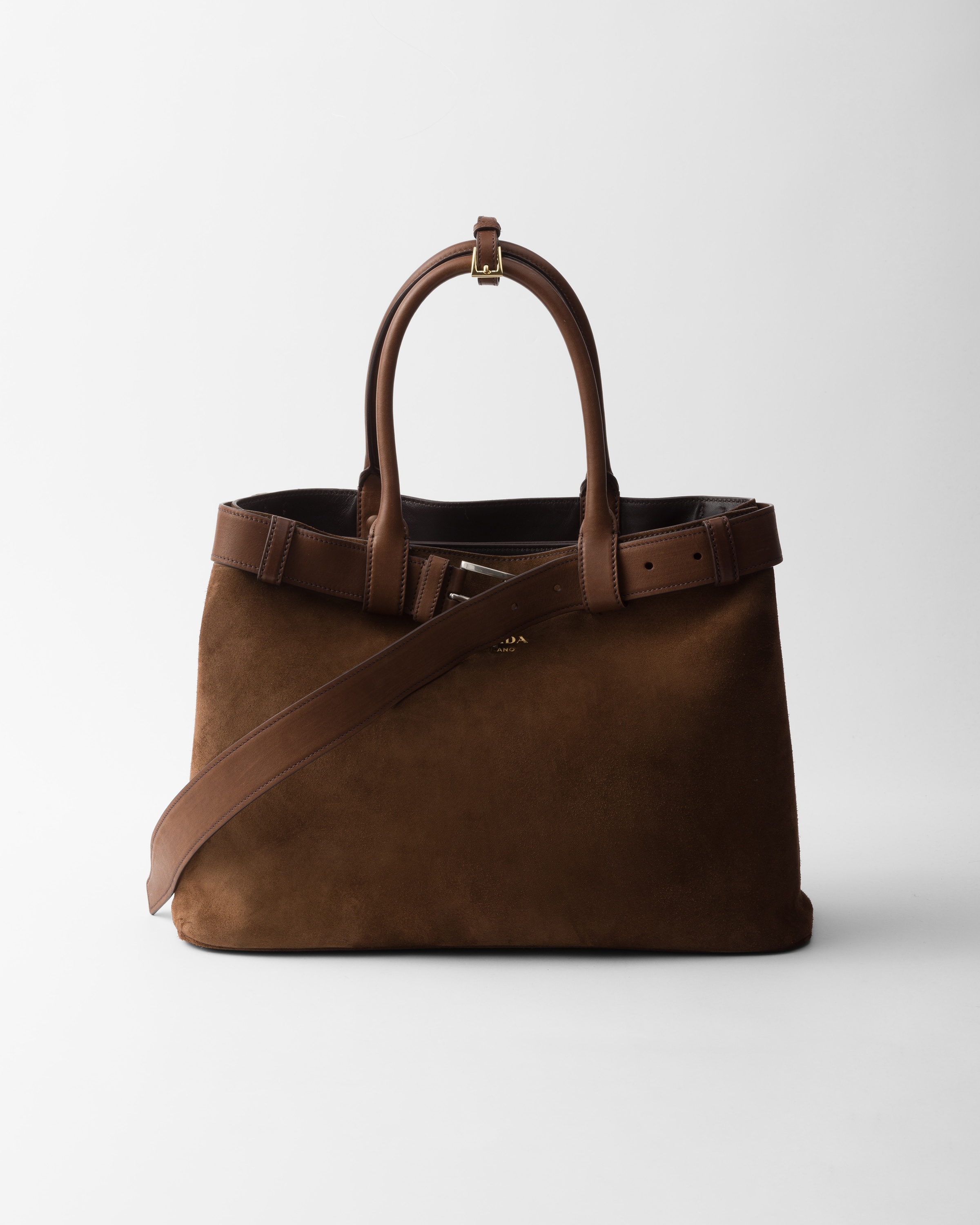 Large Prada Buckle suede bag with belt - 1