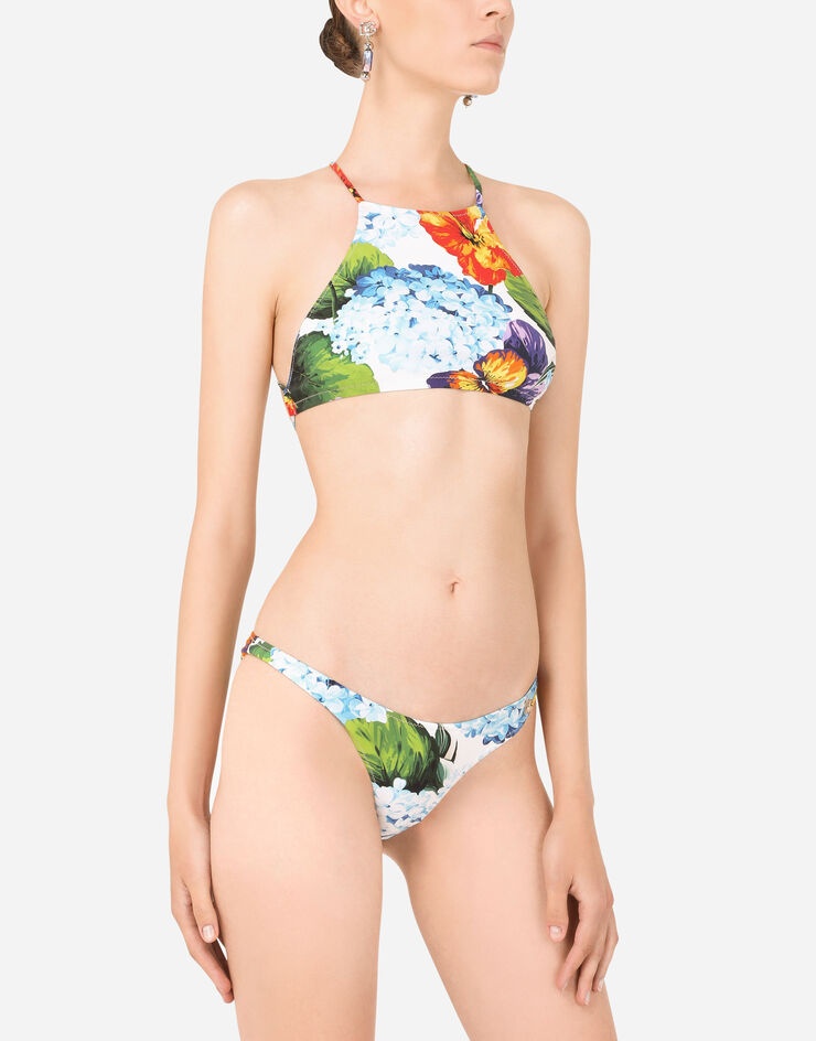 Hydrangea-print bikini with halterneck bikini top - 4