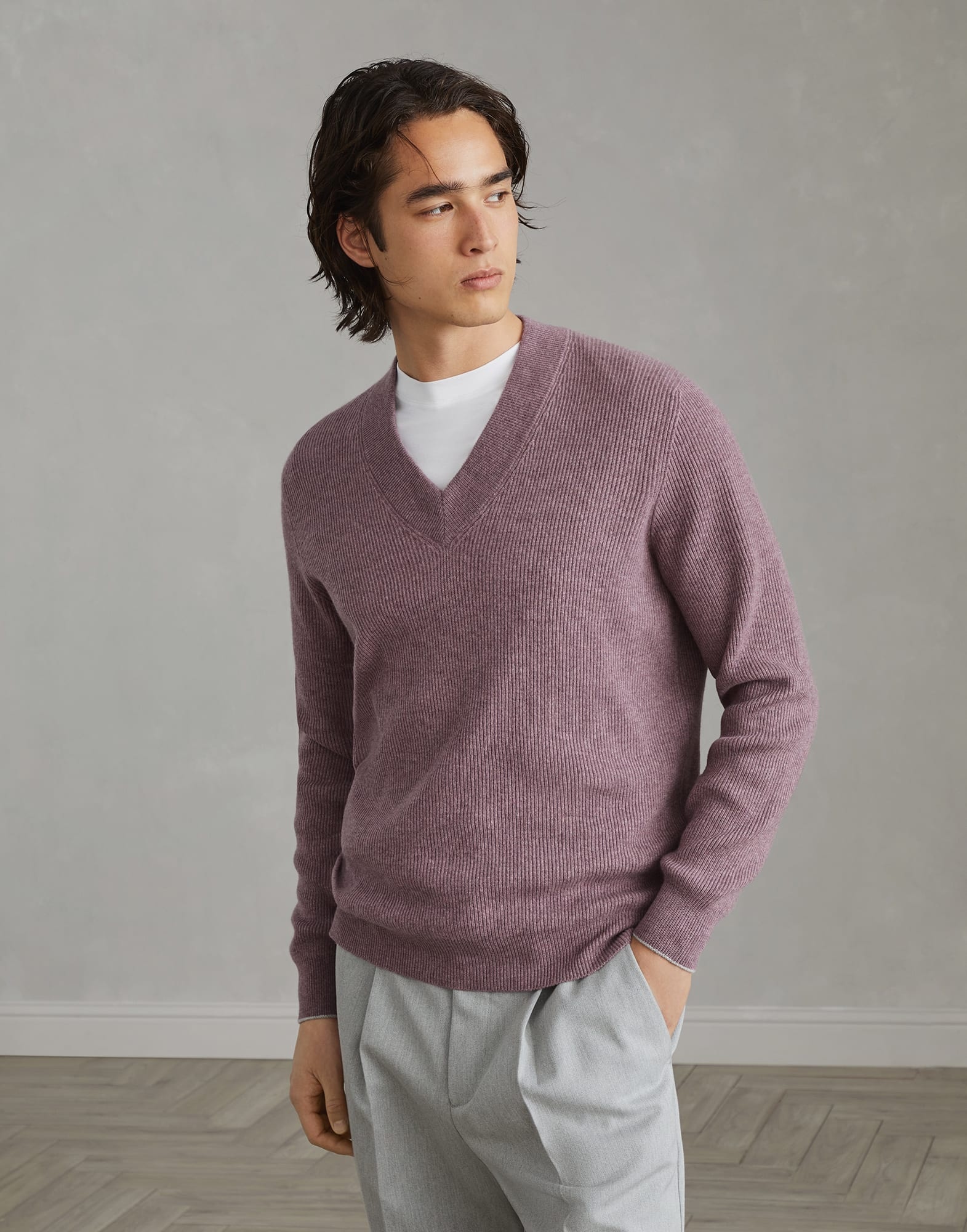 Cashmere English rib sweater - 1