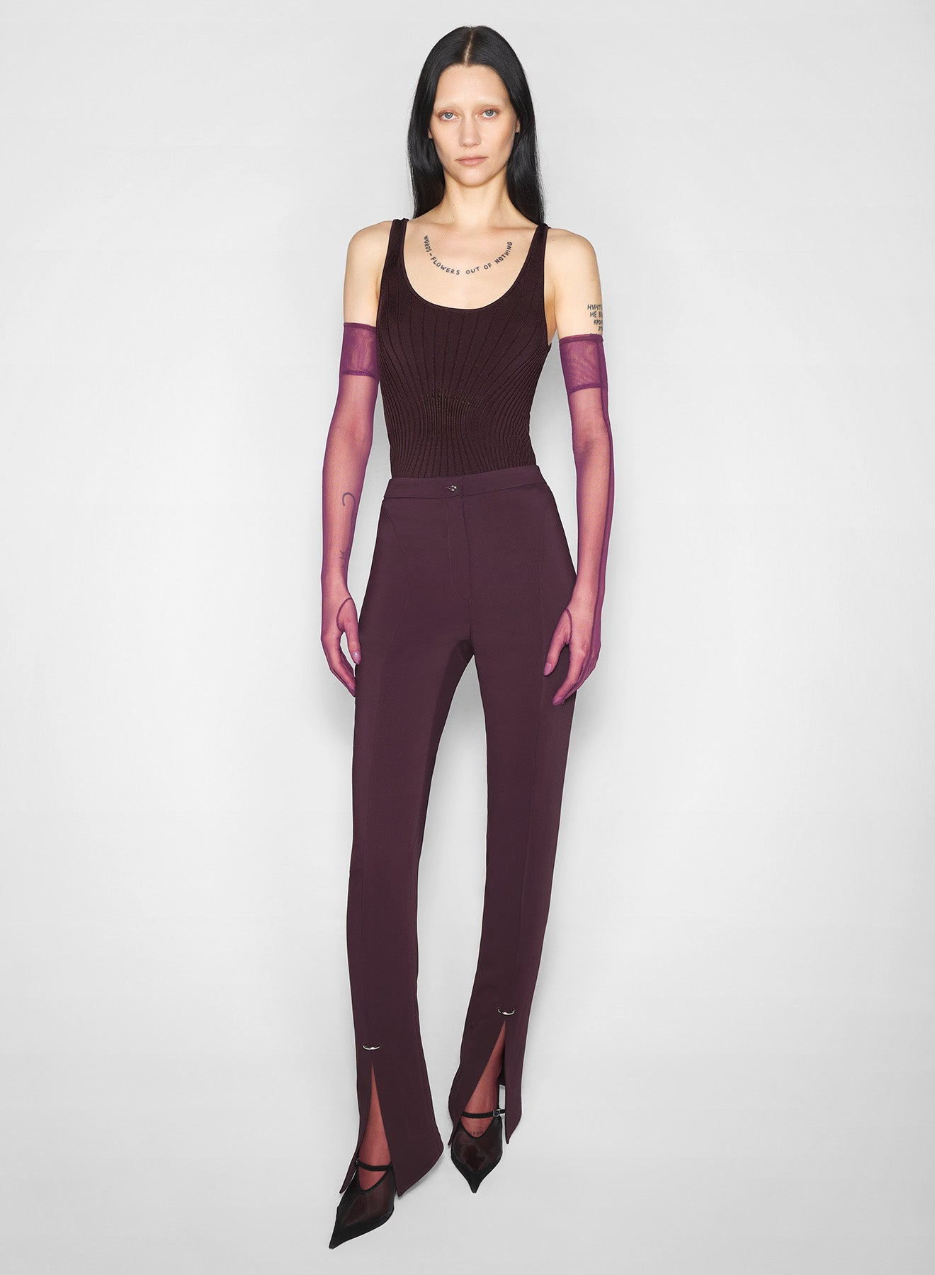 burgundy pierced pants - 1