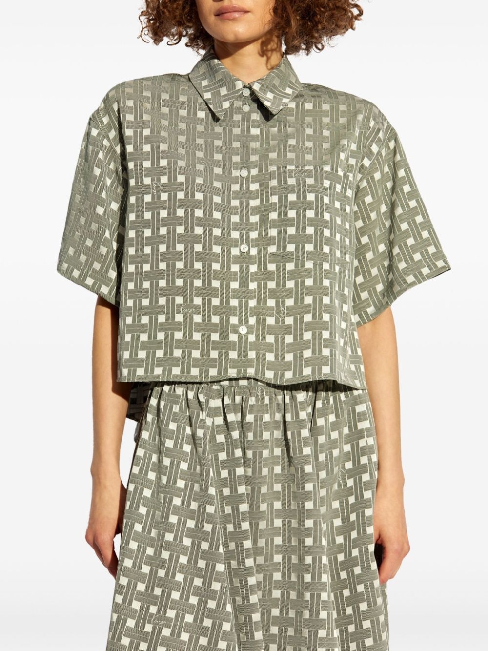 Weave geometric-print cropped shirt - 3