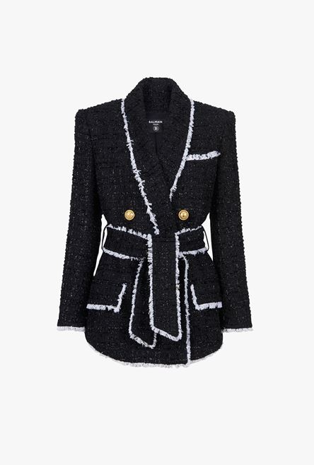 Black and white tweed pyjama jacket with double-breasted buttoned fastening - 1