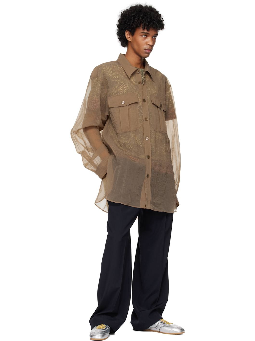 Brown Crinkled Shirt - 4