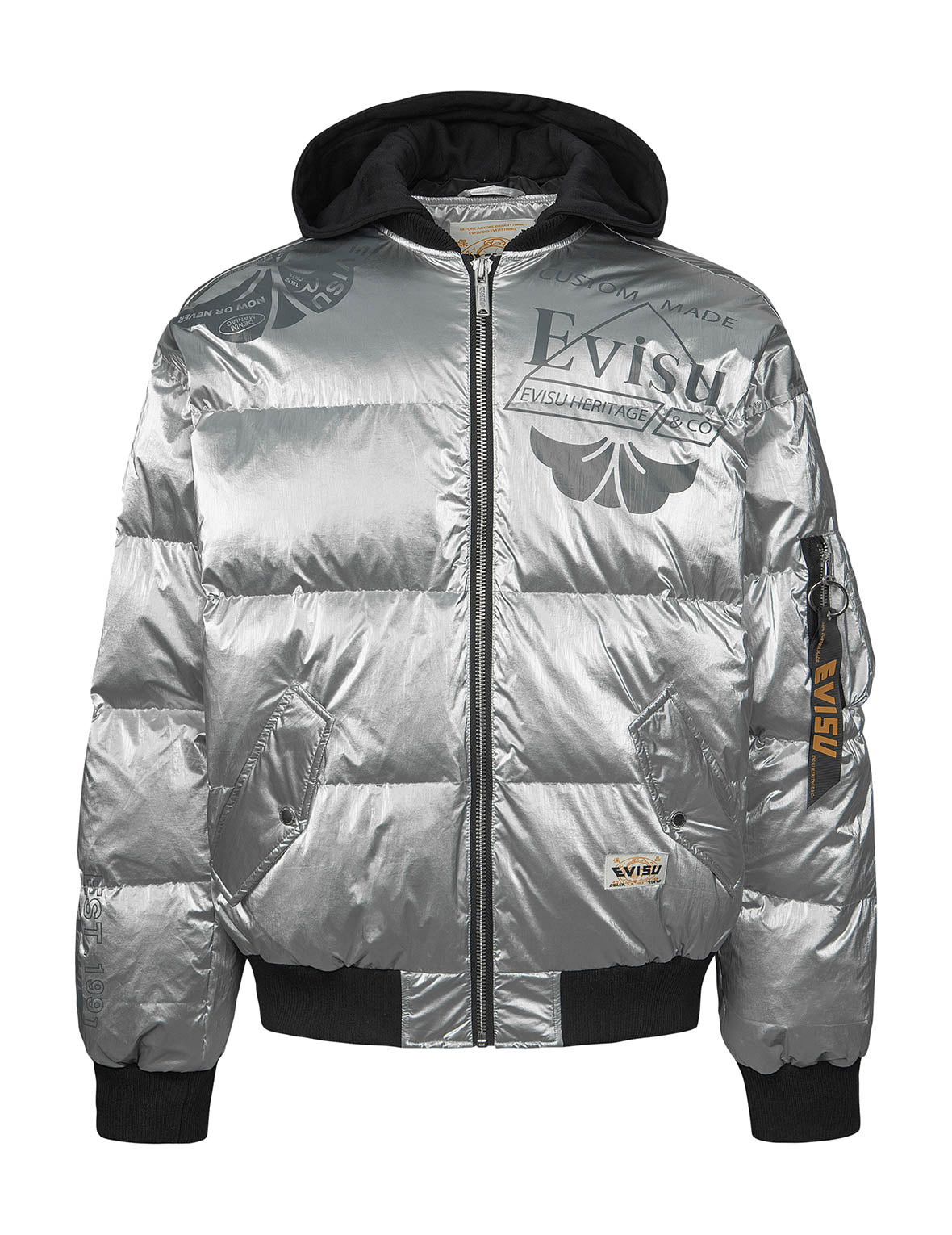 Logo and Kamon Print Bomber Down Jacket - 12
