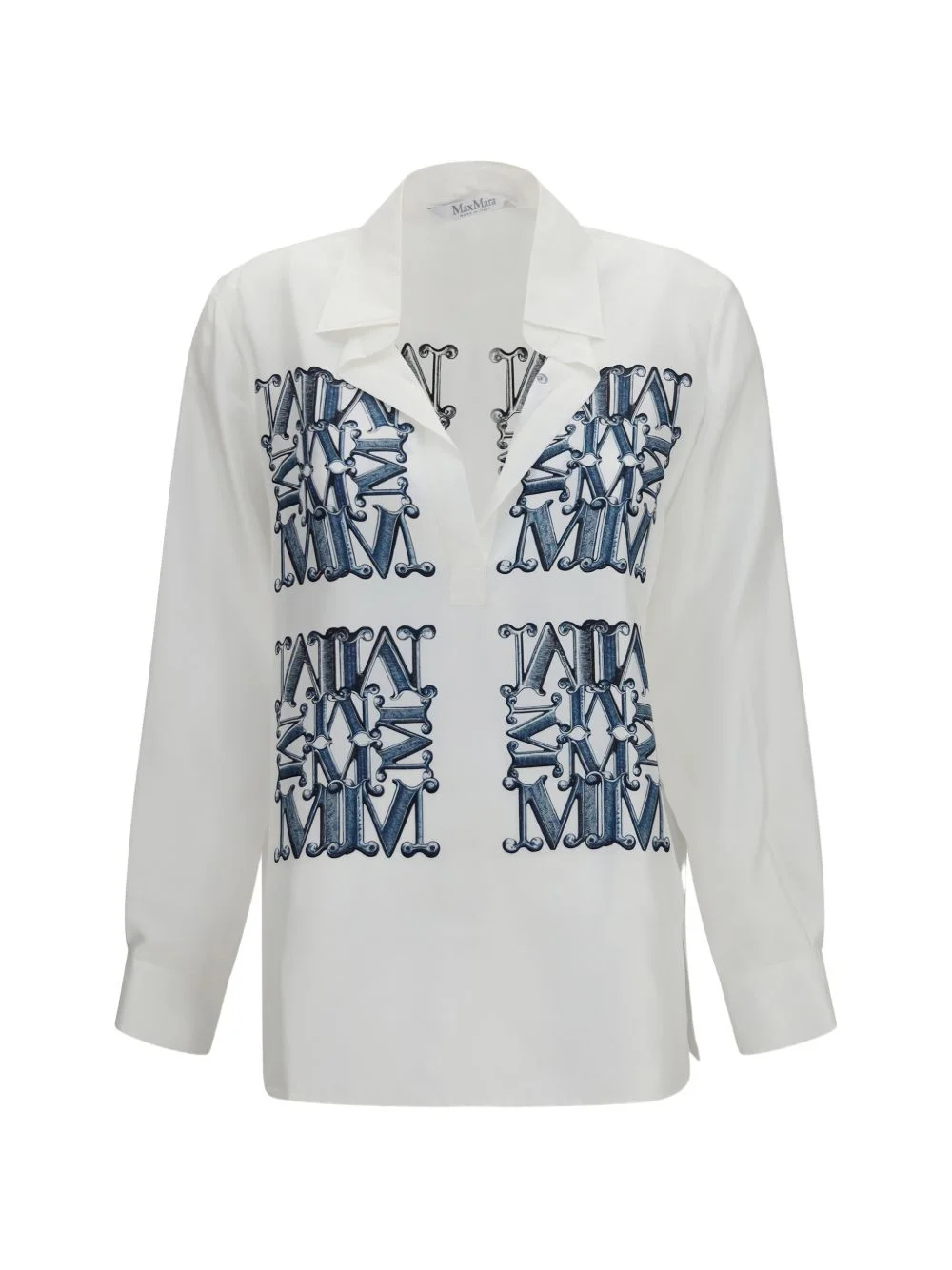 monogram-print silk blouse - 1