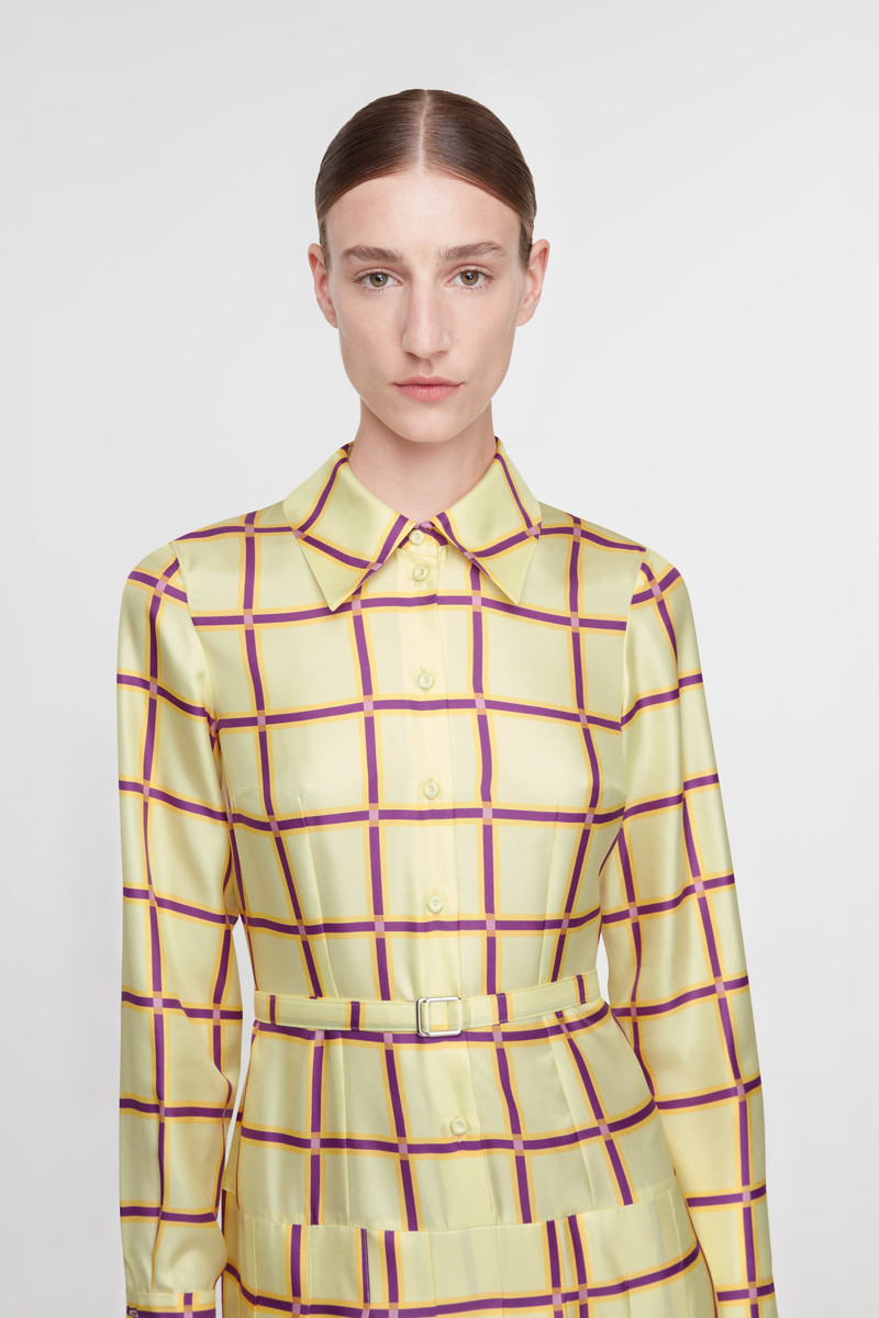 Juul Dress in Lemon, Mustard, & Purple Check Silk Twill 4