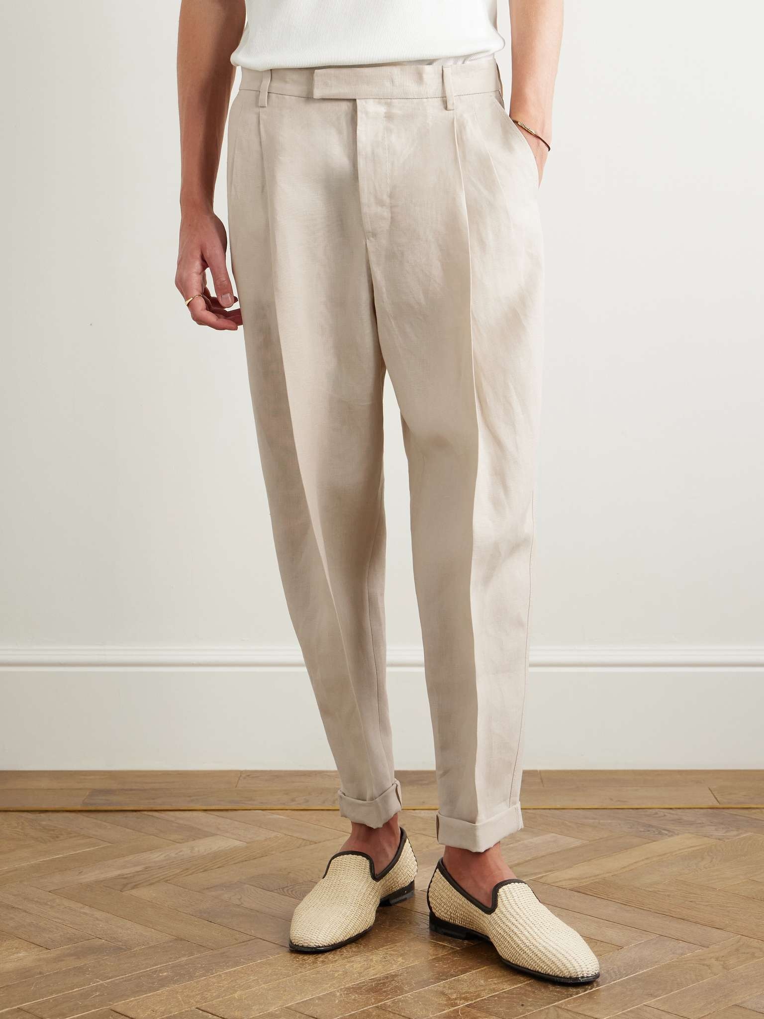 Straight-Leg Pleated Linen Trousers - 3