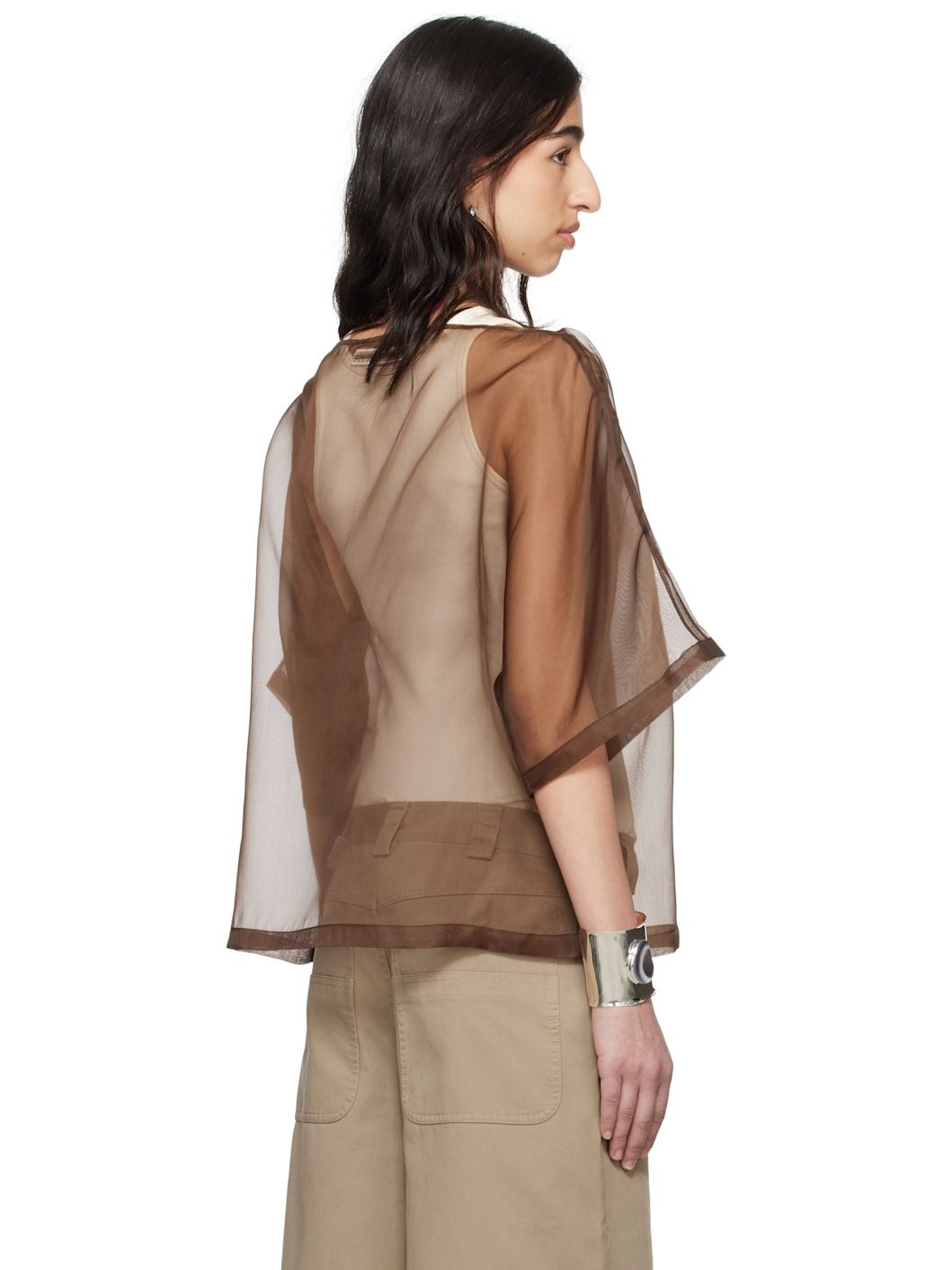 Brown Nat See-Through Silk T-shirt - 3