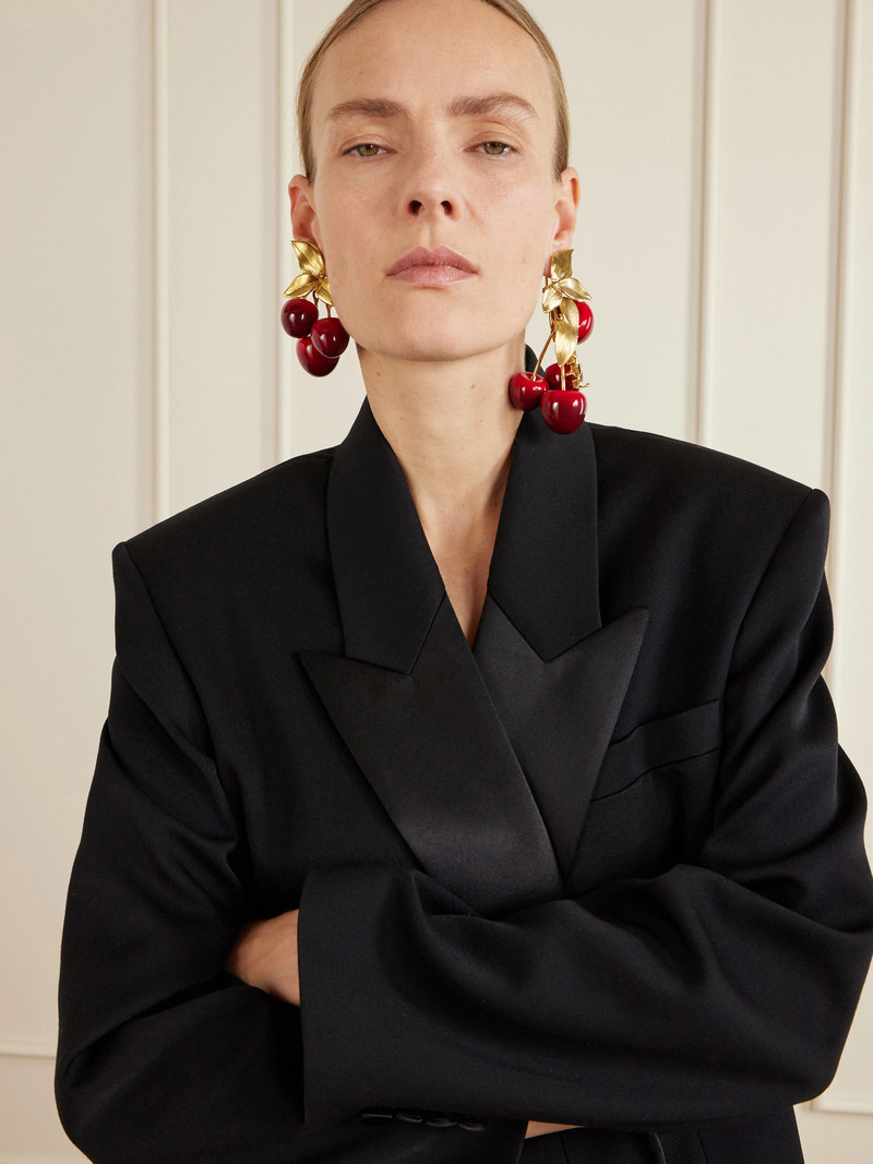 SAINT LAURENT Cerises Gold-tone And Resin Clip Earrings outlook