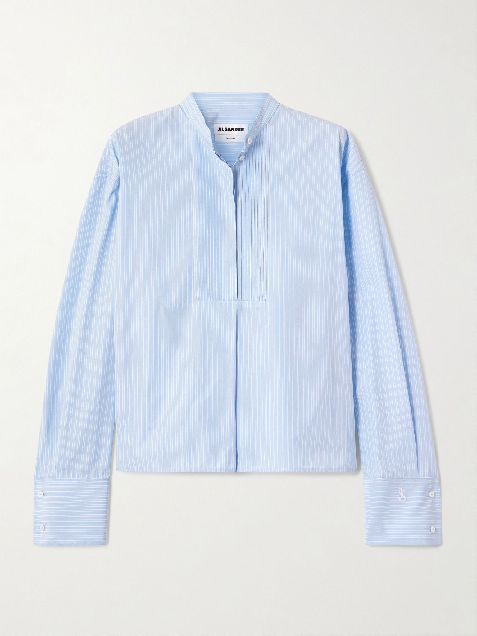 Thursday pleated striped cotton-poplin shirt Light blue - 1