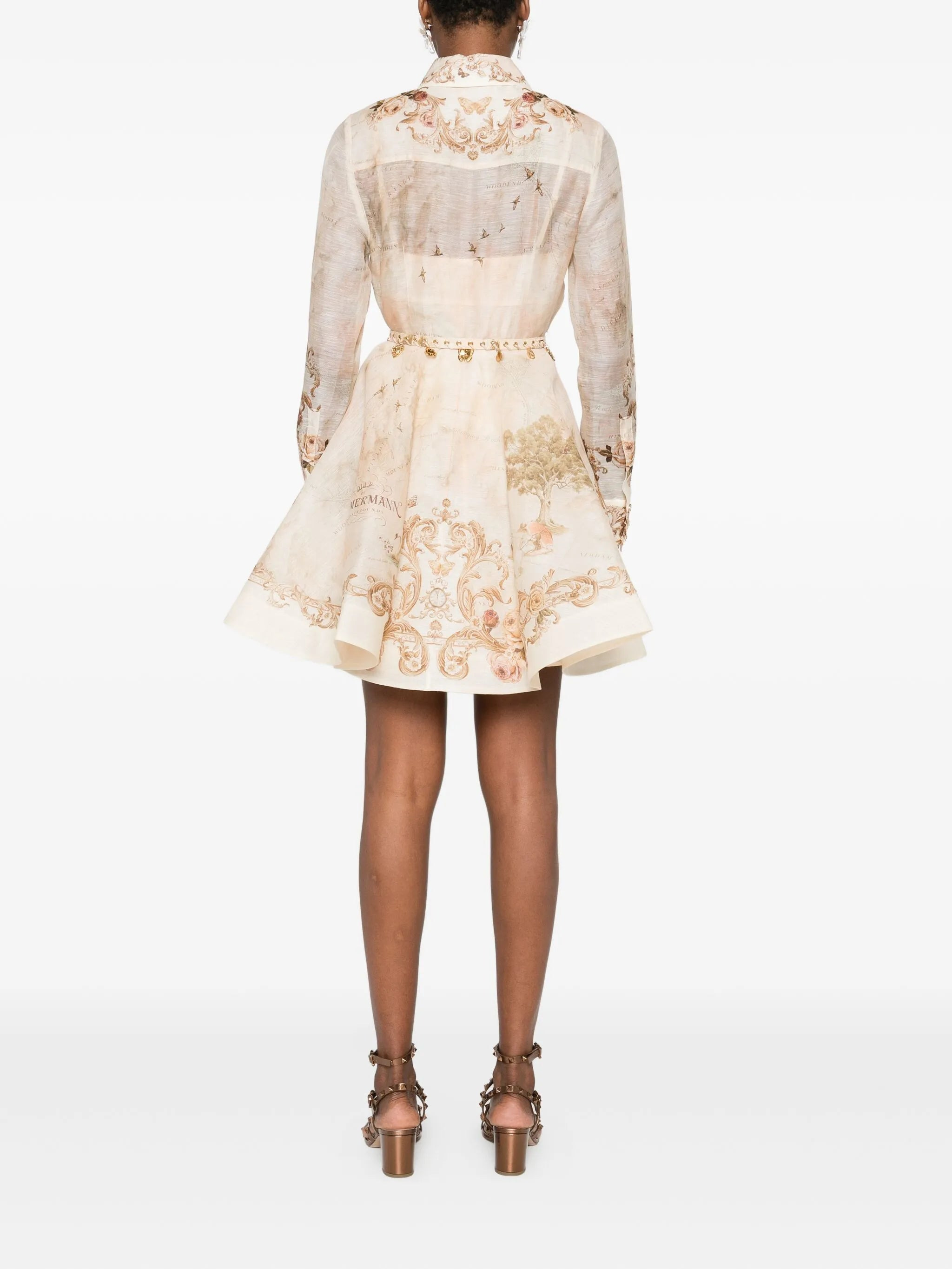 floral-print belted mini dress - 4