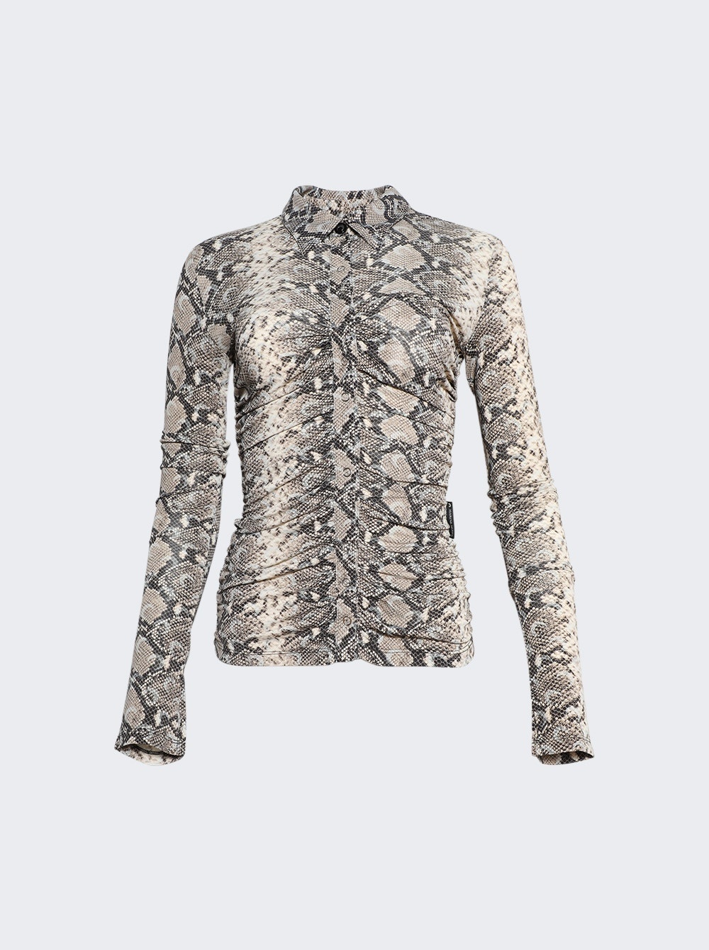 Python Printed Draped Jersey Ruched Blouse Grey - 1