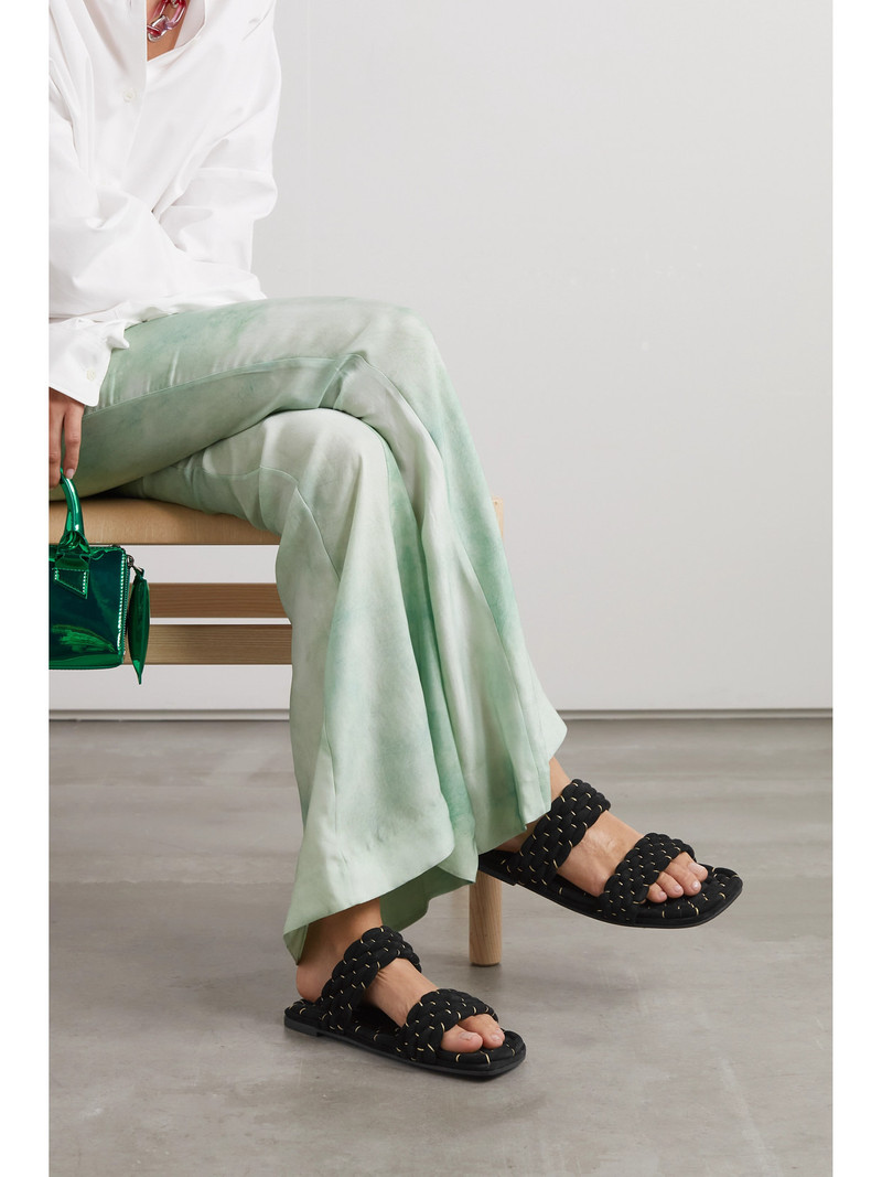Dries Van Noten Woven Metallic Suede Slides outlook
